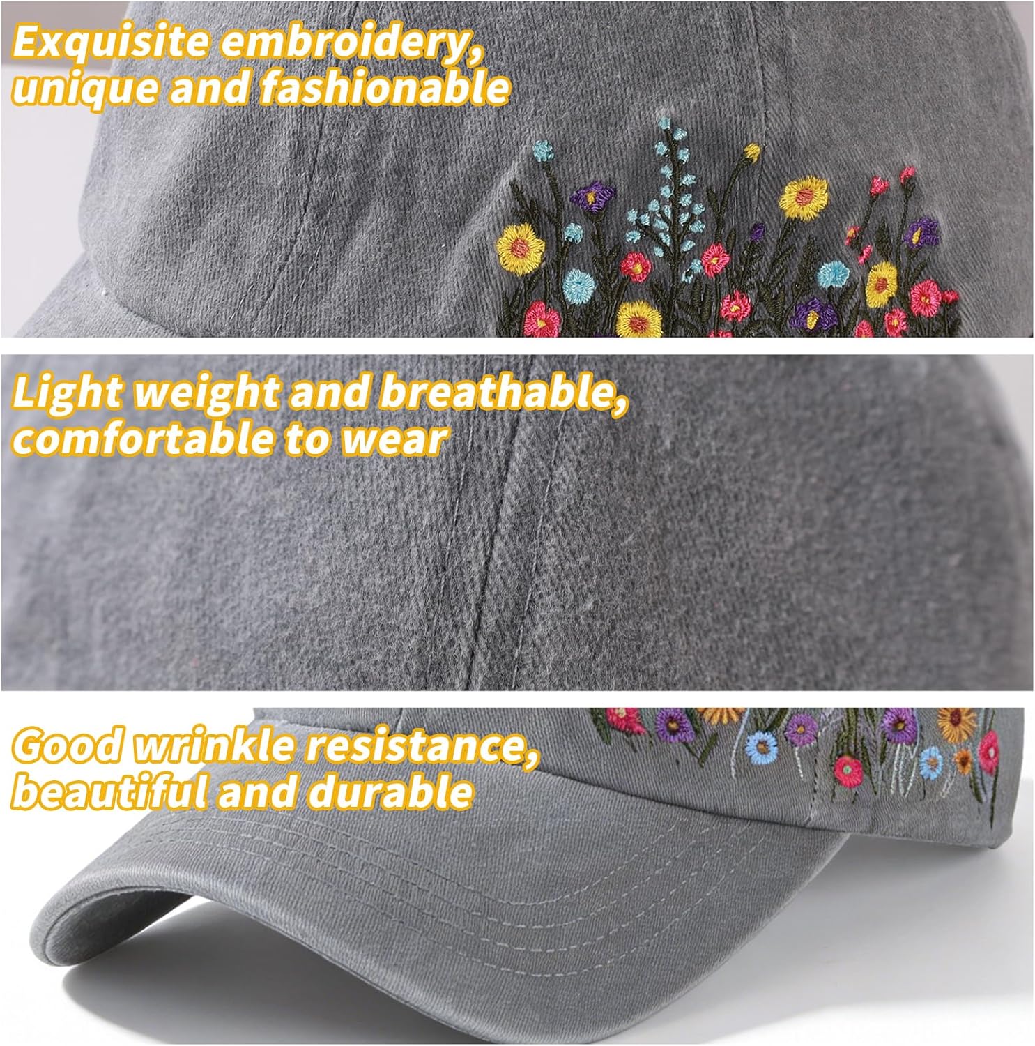 Embroidered Baseball Cap for Women Girls, Elegant Floral Baseball Cap for Women, Ad... - Image 6