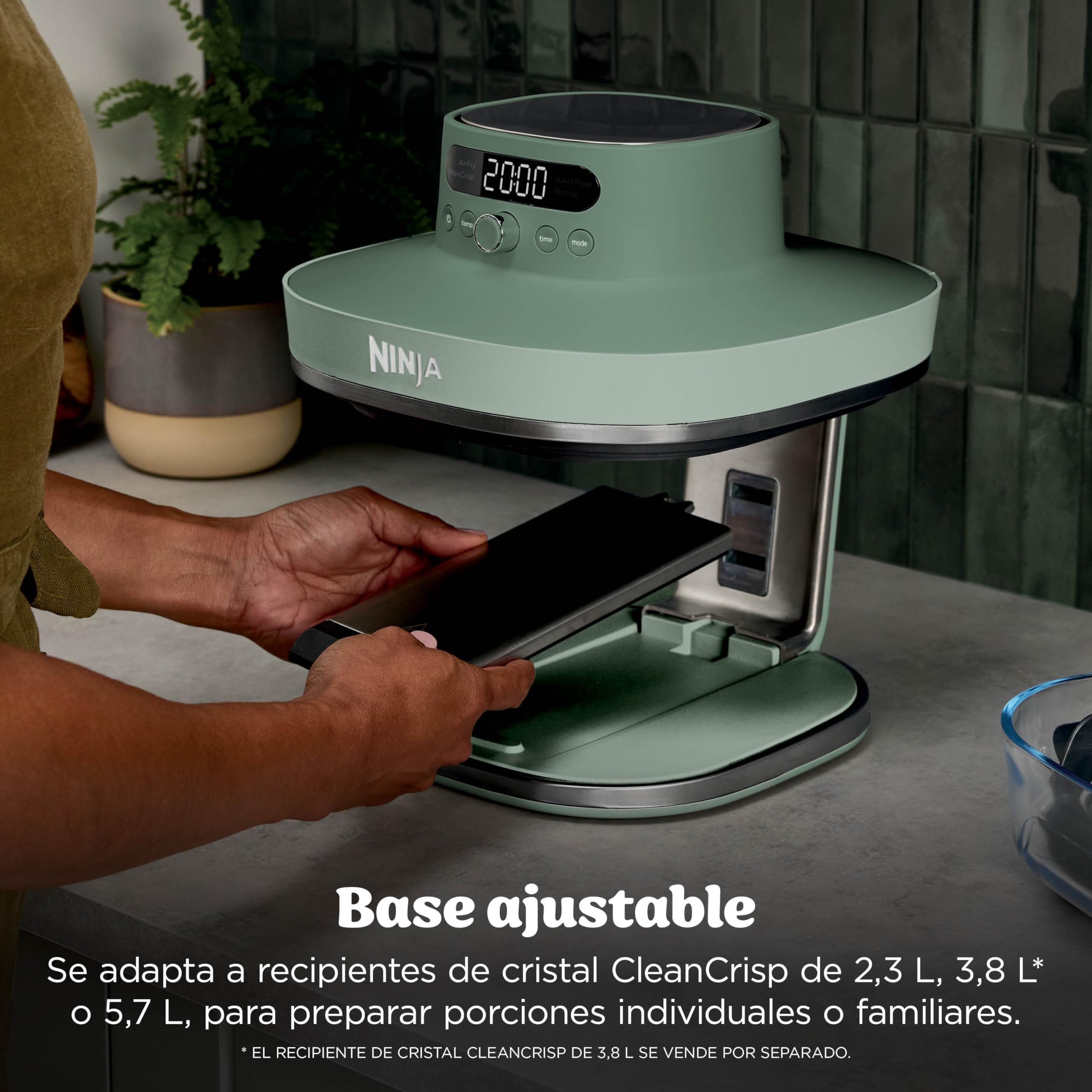 Ninja CRISPi PRO XL Glas-Heißluftfritteuse (Air-Fryer), 5 voreingestellte Zubereitungsfunktionen, CleanCrisp-Glasbehälter (5,7 l und 2,3 l) und Aufbewahrungsdeckel, Moosgrün AS090EUGN