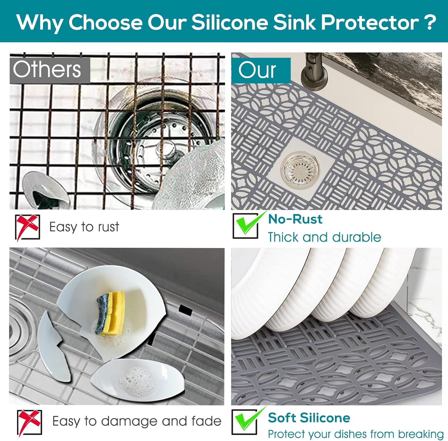 Silicone Kitchen Sink Mat, 26'' x 14'', Heat Resistant & Non-Slip Sink Grates for Farmhouse Sink
