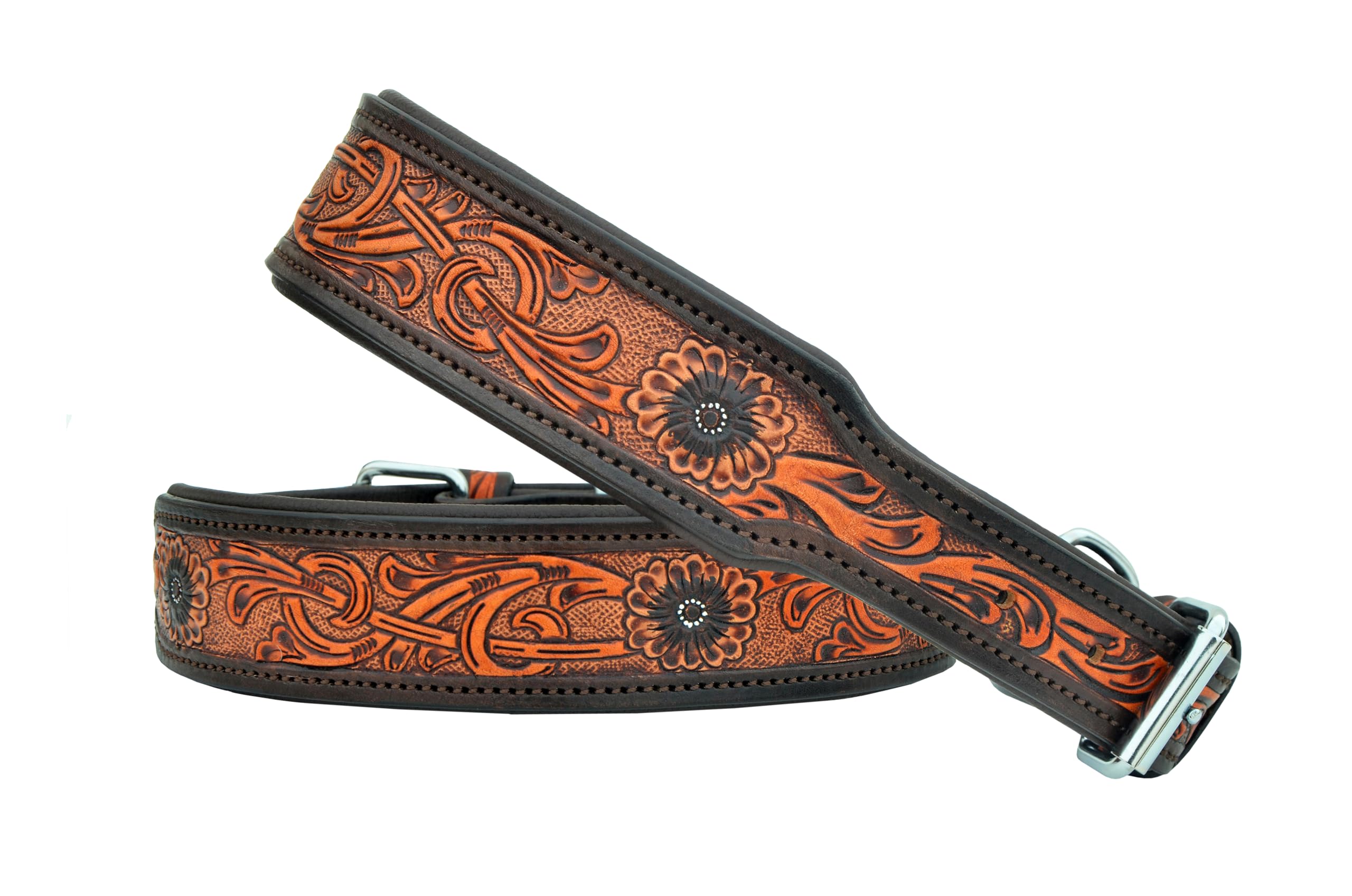 10AB143-M Hundehalsband, Leder, mittelgroß, Western-Stil, strapazierfähig, handgedreht, verstellbar, gepolstert, weich für kleine Welpen und große Hunde