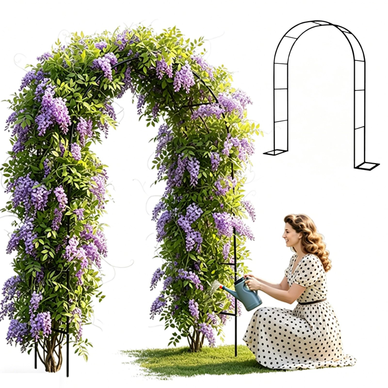 Arco vintage decorativo y cenador de metal negro para flores