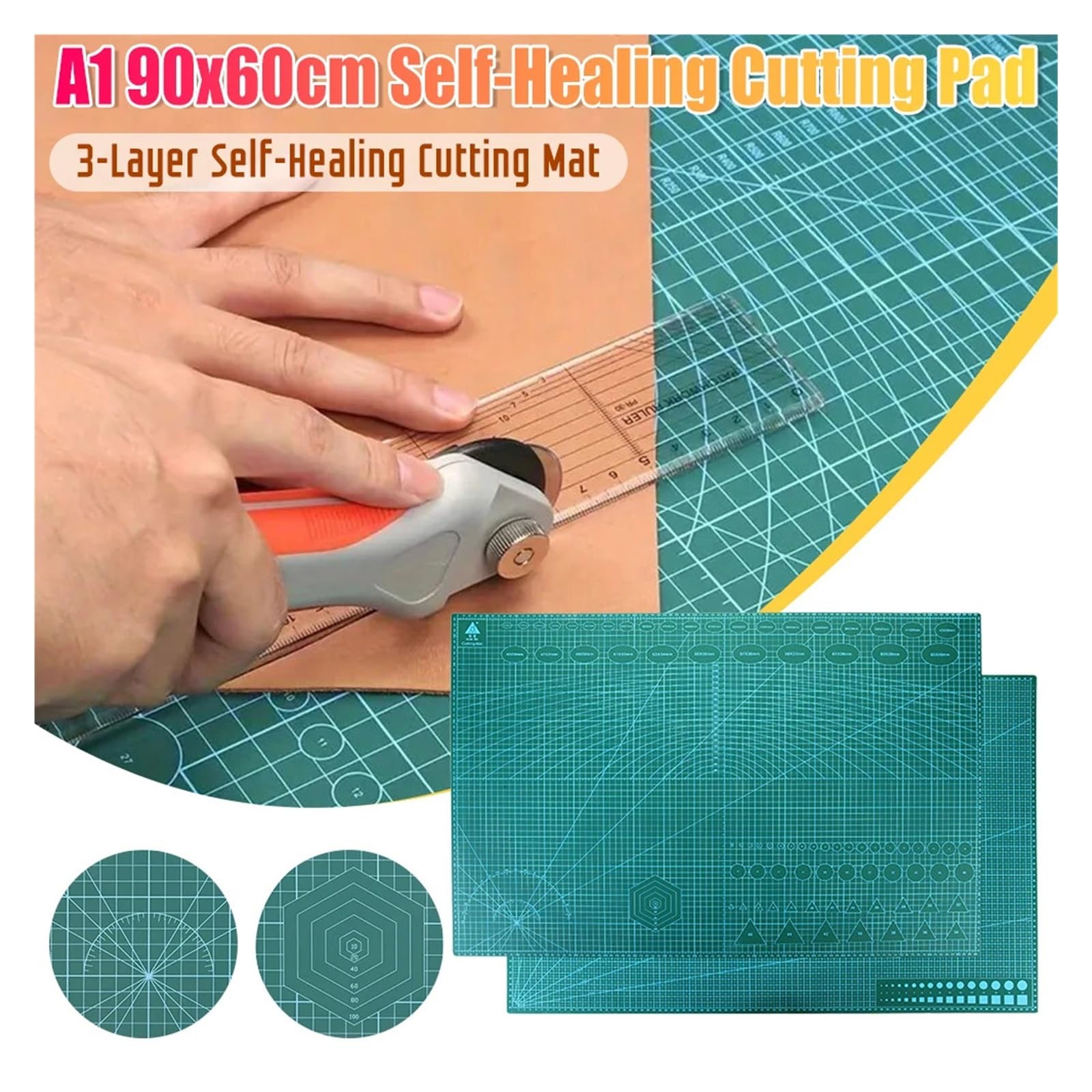 Self Healing Sewing Mat Self Healing Double-Sided Cutting Mat A1 Gridded PVC Cutter Pad for DIY Office School Quilting Sewing Leather Craft Projects
