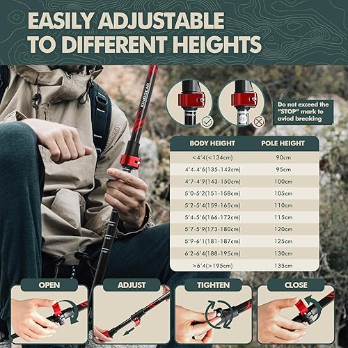 Miniatura 5 de KINGGEAR Bastones de senderismo de fibra de carbono  Cerraduras telescópicas plegables con mango de corcho natural y bastones de senderismo con