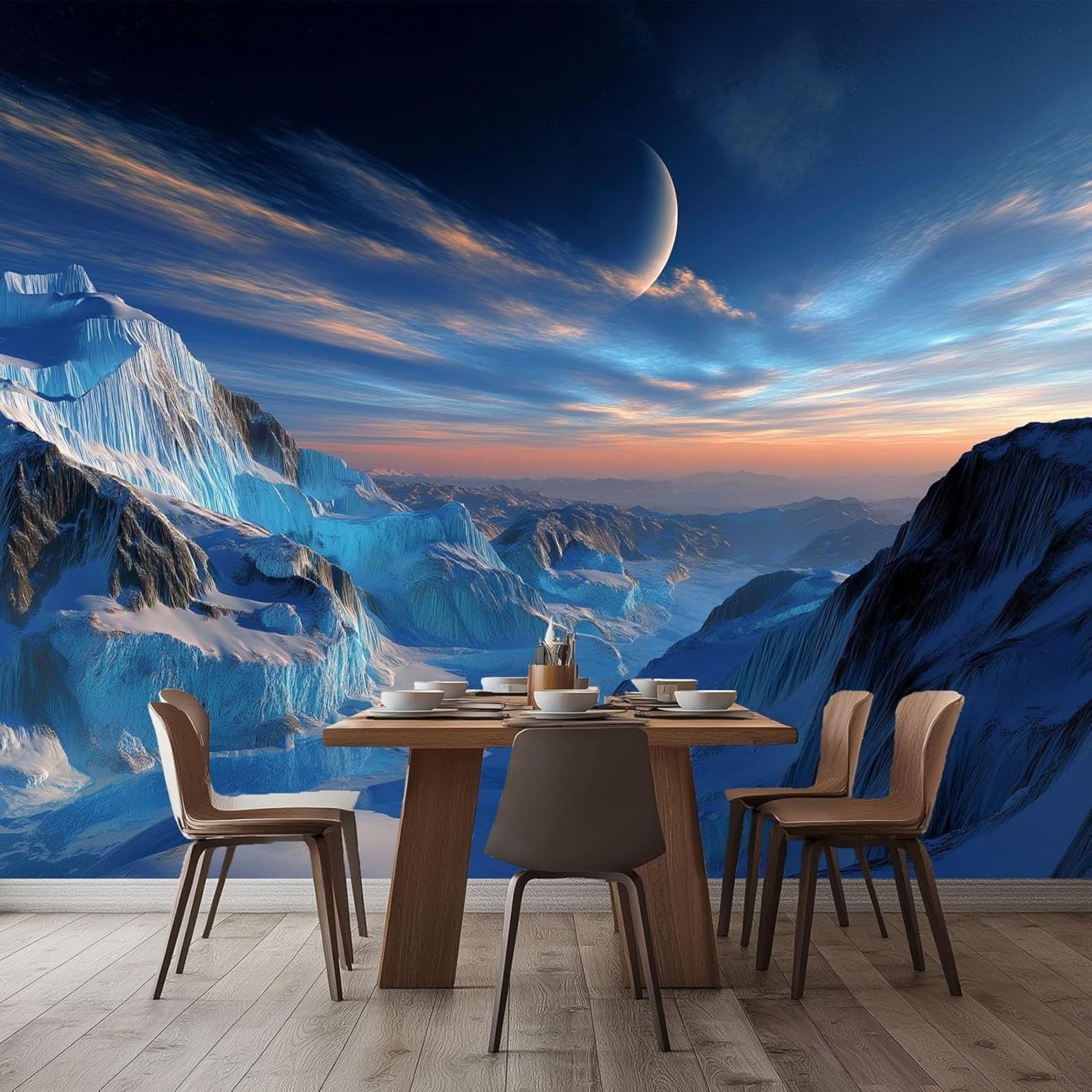 pdghsdkgjh Photo Wallpaper Dreamy Starry Sky 3D Effect, Glacier Mountains Blue Non-Woven Wallpaper for Living Room Bedroom TV Background, 250cm x 175cm Stickers - Frameless Painting - Poster