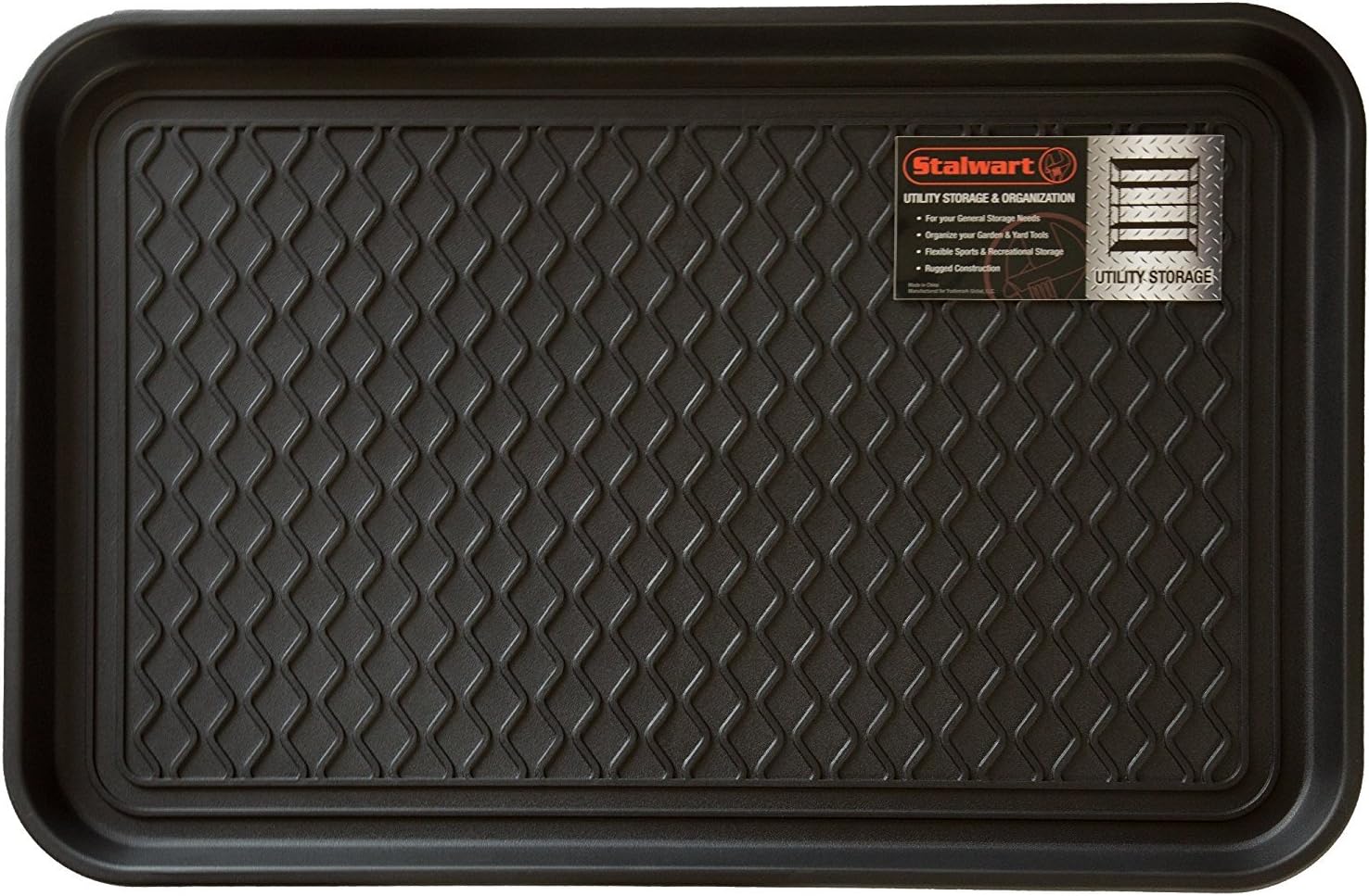 All-Weather Indoor/Outdoor Boot Tray - Weather-Resistant Hard Plastic Shoe Mat with Raised Edge for Entryways, Decks, and Patios by Stalwart (Black) MEDIUM