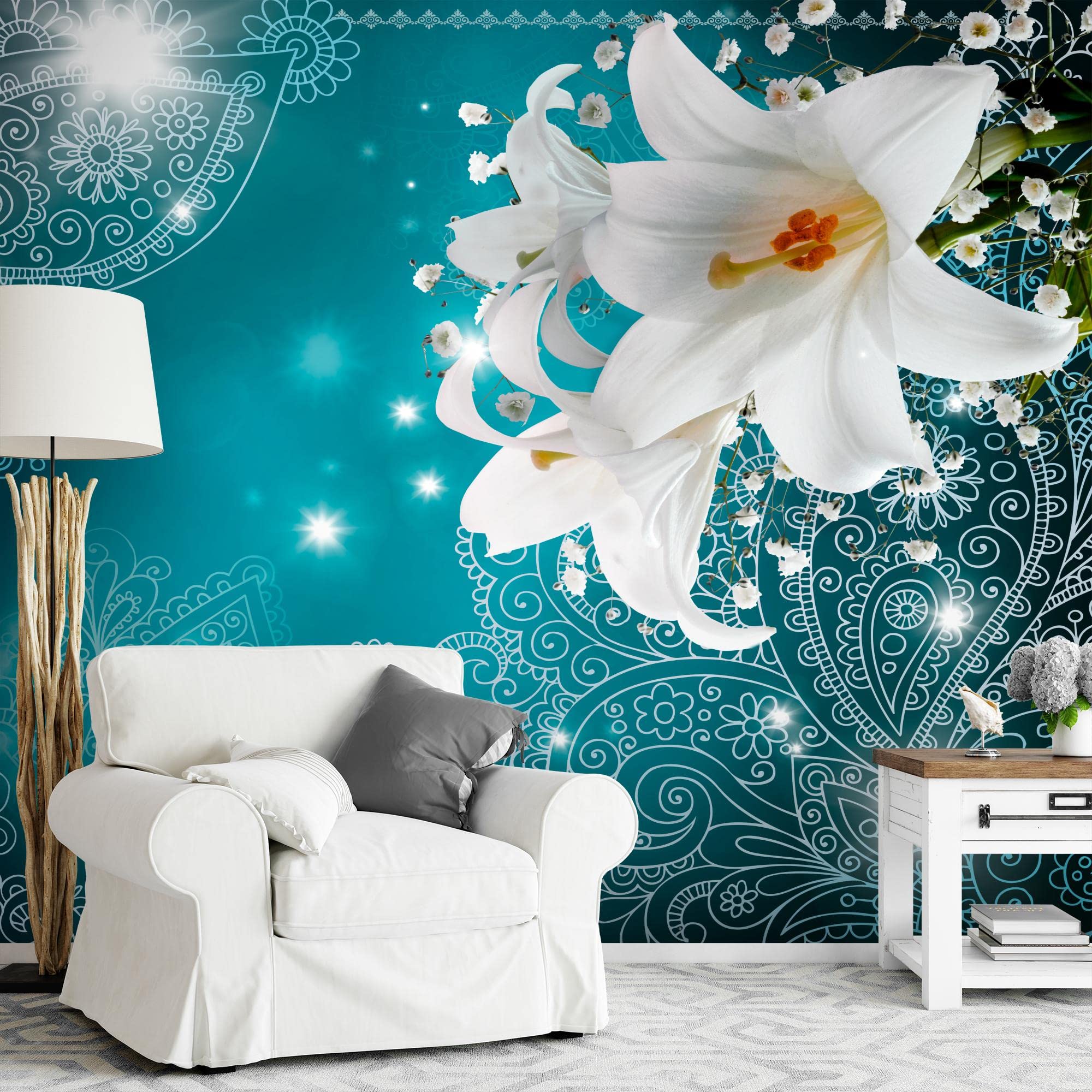 Fotobehang Bloemen Lilies 396 x 280 cm - Vliesbehang Woonkamer Slaapkamer Kantoor Hal Decoratie Muurschilderingen XXL Moderne Wanddecoratie - 100% MADE IN GERMANY - Runa Behang - 9330012b