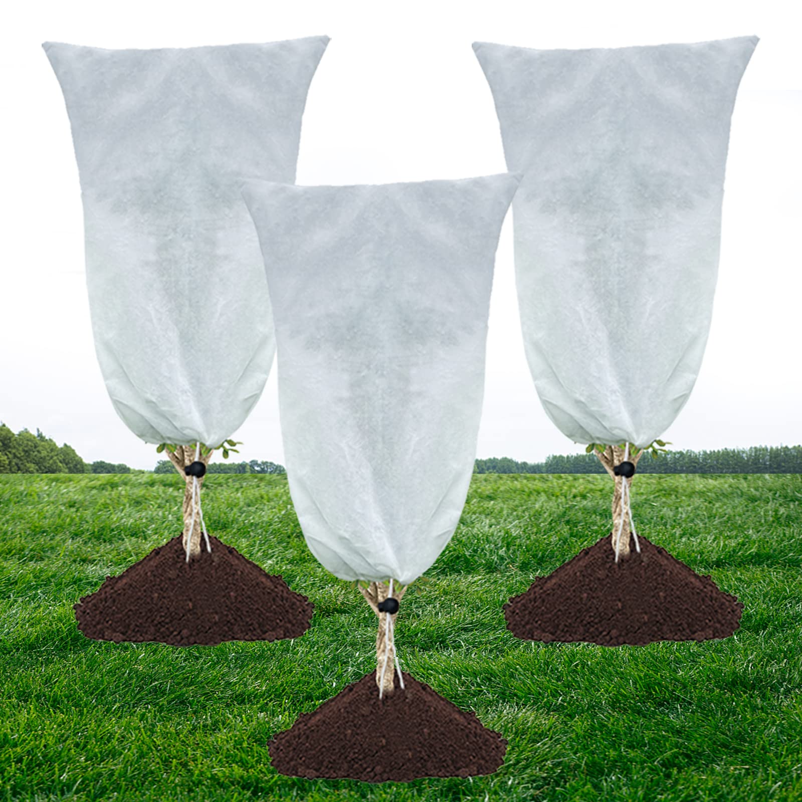 5 Packs 120x80CM Frost Protection for Plants,Reusable Plant Covers Winter Freeze Protection with Drawstring,Tree Jacket Blanket for Cold Frost Freeze Bird Insect Prevention