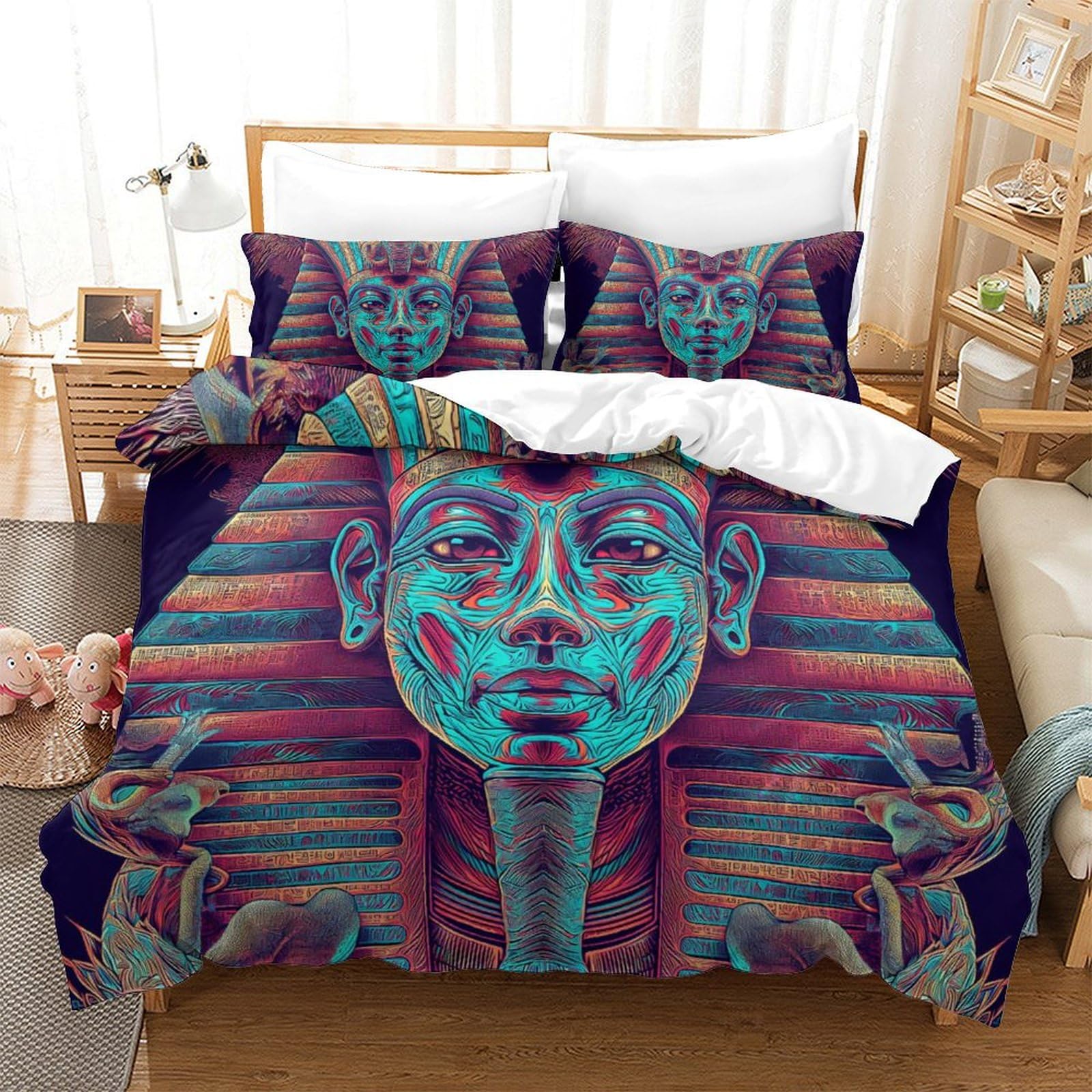 Housse de couette Pharaon 260x220 cm avec taies d'oreiller impression 3D