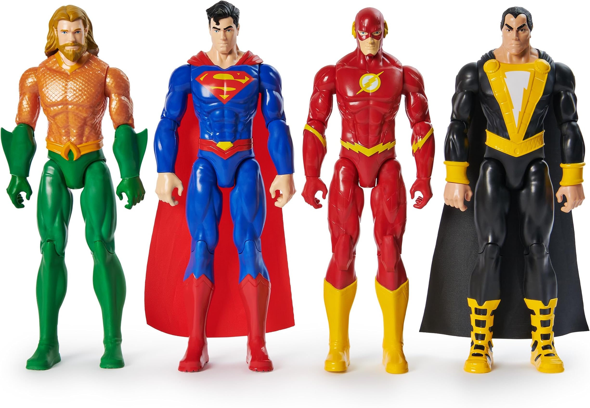 Action Figure 4-Pack, Aquaman, Superman, The Flash, Black Adam, 30.48cm, Collectible Superhero Kids’ Toys for Boys and Girls, Ages 3+