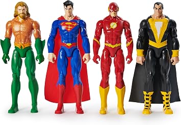 DC Comics, Action Figure 4-Pack, Aquaman, Superman, The Flash, Black Adam, 30.48cm, Collectible Superhero Kids  Toys for Boys and Girls, Ages 3+
