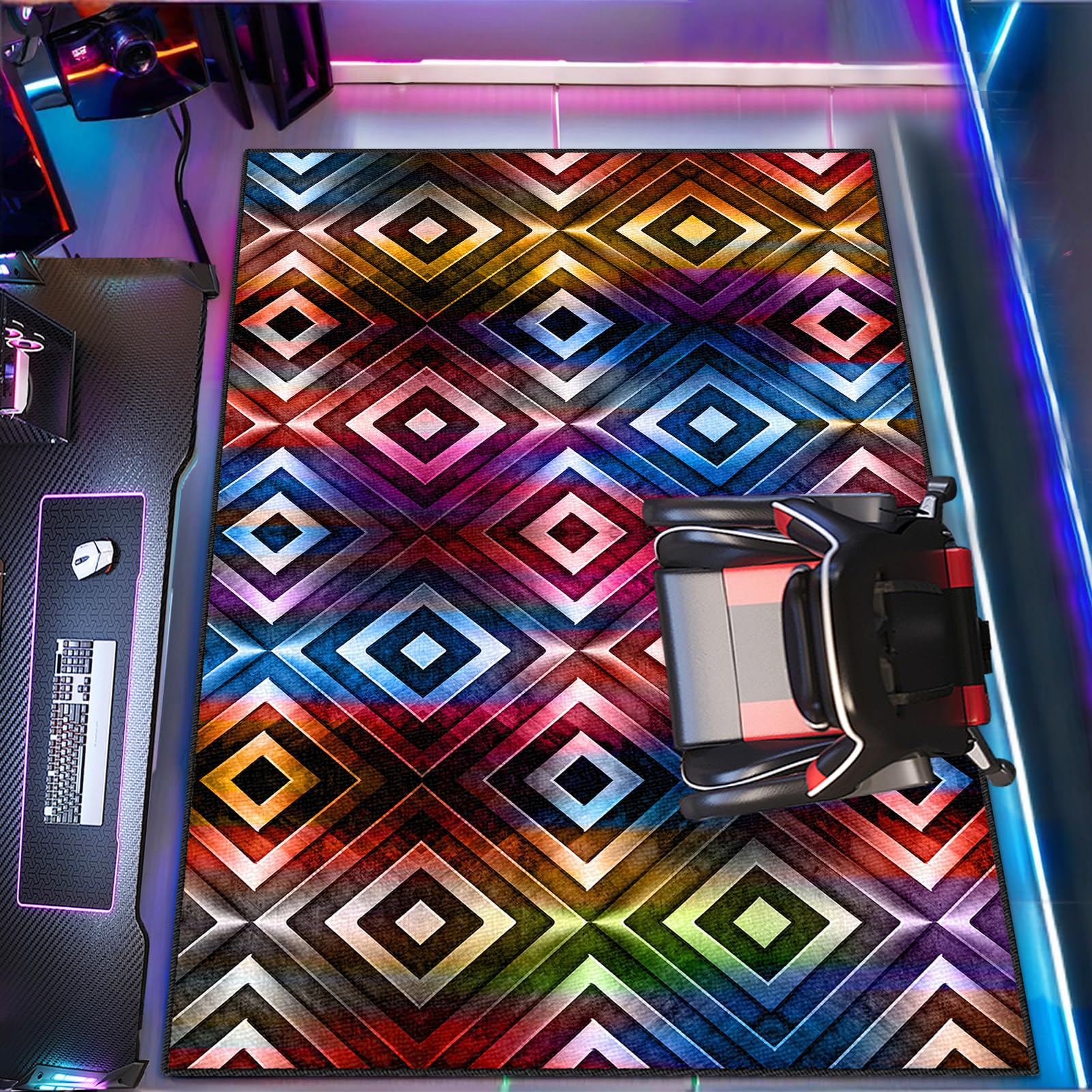 Tapis de jeu gaming 200 x 270 cm grand format lavable pour sol de chambre ado