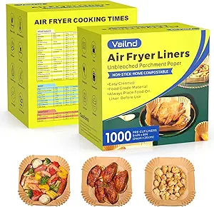 1000 Pcs Air Fryer Paper Liners, 8" Square Air Fryer Liners Disposable, Heavy-Duty Parchment Paper for 5-8 qt Airfryer Basket, Non-Stick & Grease-Proof Baking Liner for Oven Pan