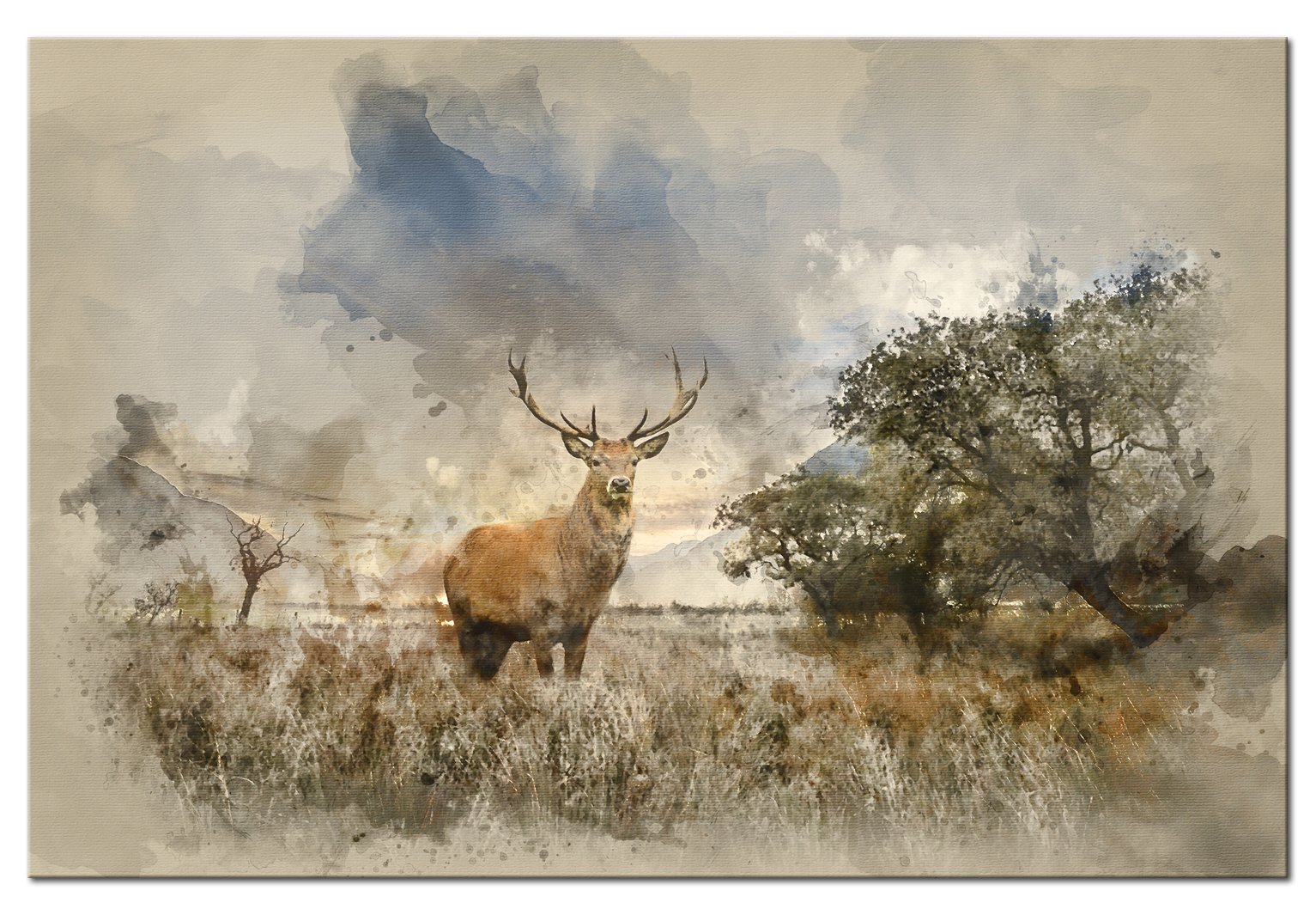 Murando XXL Wandbild 120x80 Cm Mit Schwarzem Holzrahmen – Hirsch Im Wald, Moderner Leinwanddruck Für Wohnzimmer & Schlafzimmer