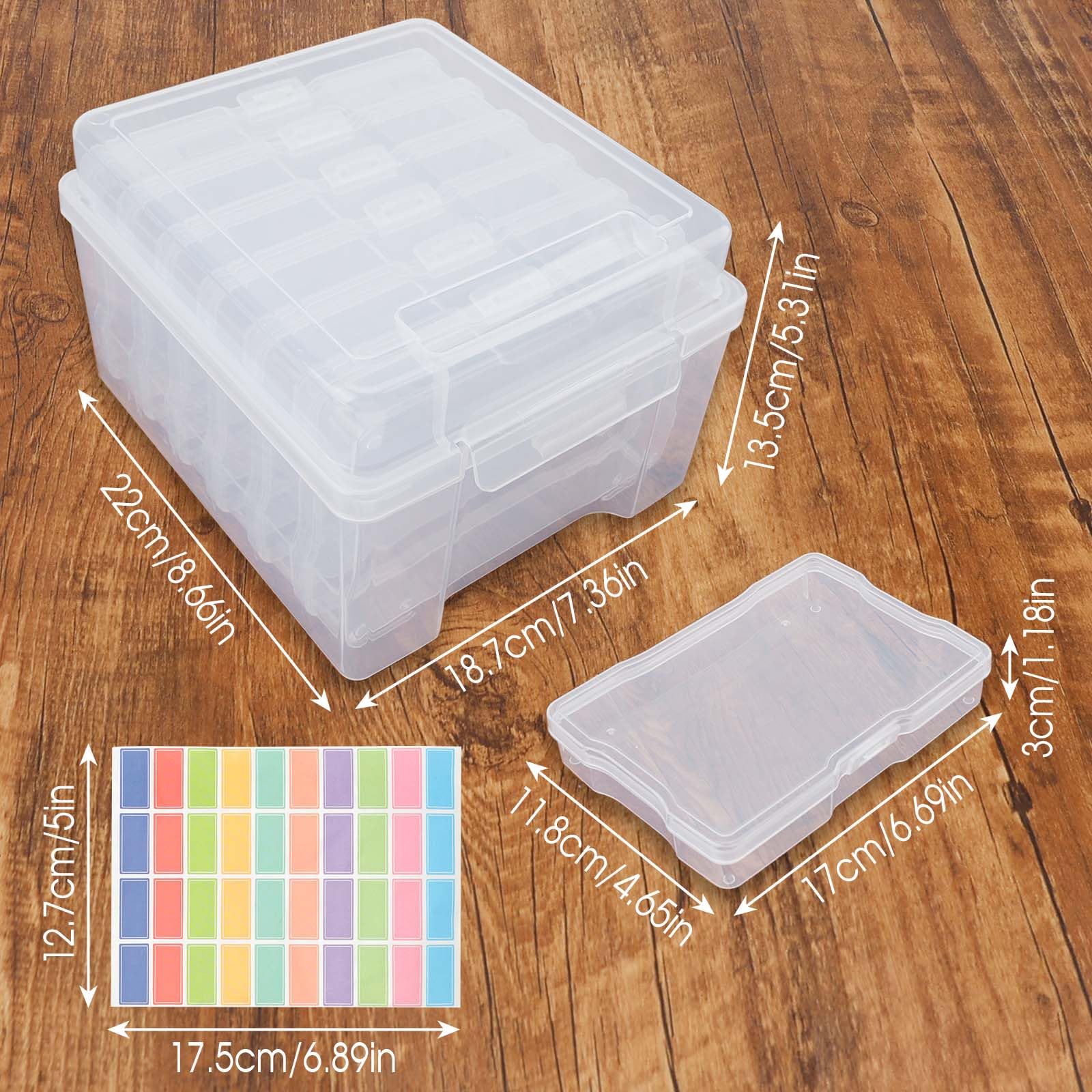 Boîte de Rangement Photo Organisateur de Photos en Plastique avec 6 Boîtes Intérieures et 40 Étiquettes Autocollantes pour Cartes, Photos, Tampons, Fournitures de Bureau, Graines