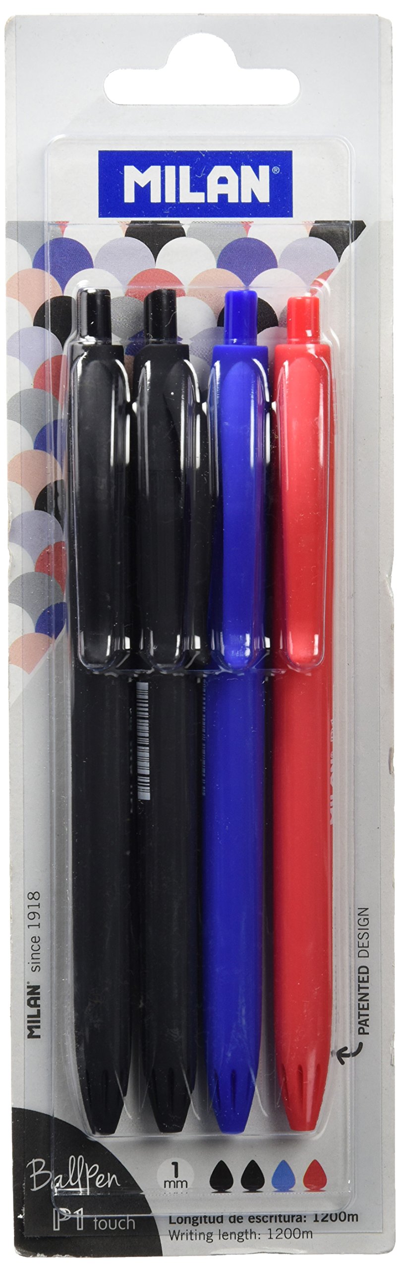 Blister 4 bolígrafos P1 Touch (2 x Negro, Azul y Rojo)