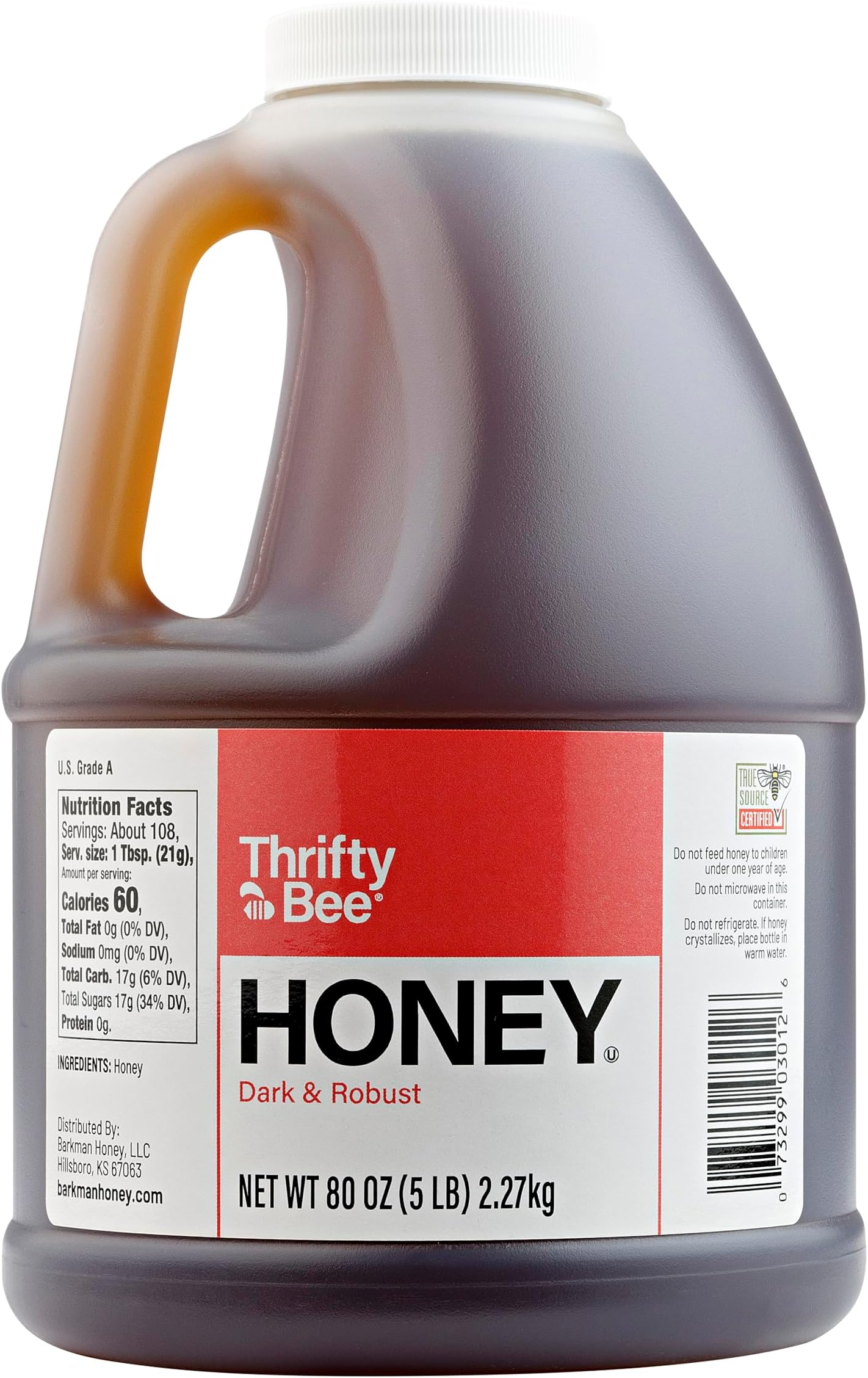 Thrifty Bee Honey, 80 Ounce (5 LB) Large Bulk Honey Jug