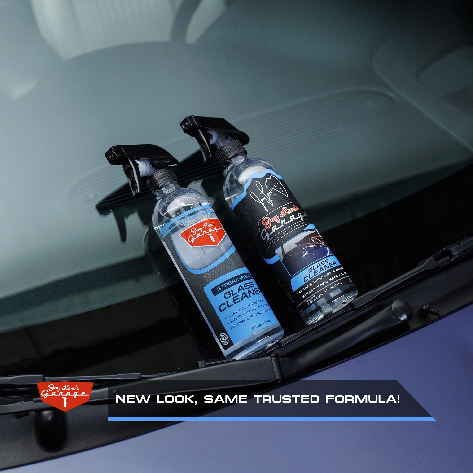 Jay Leno's Garage Glass Cleaner Spray – Streak-Free Auto Glass Cleaner for Cars, Automotive Window Cleaner for Car Windows, Windshields & Mirrors, Tint-Friendly Interior & Exterior Glass – 16 oz