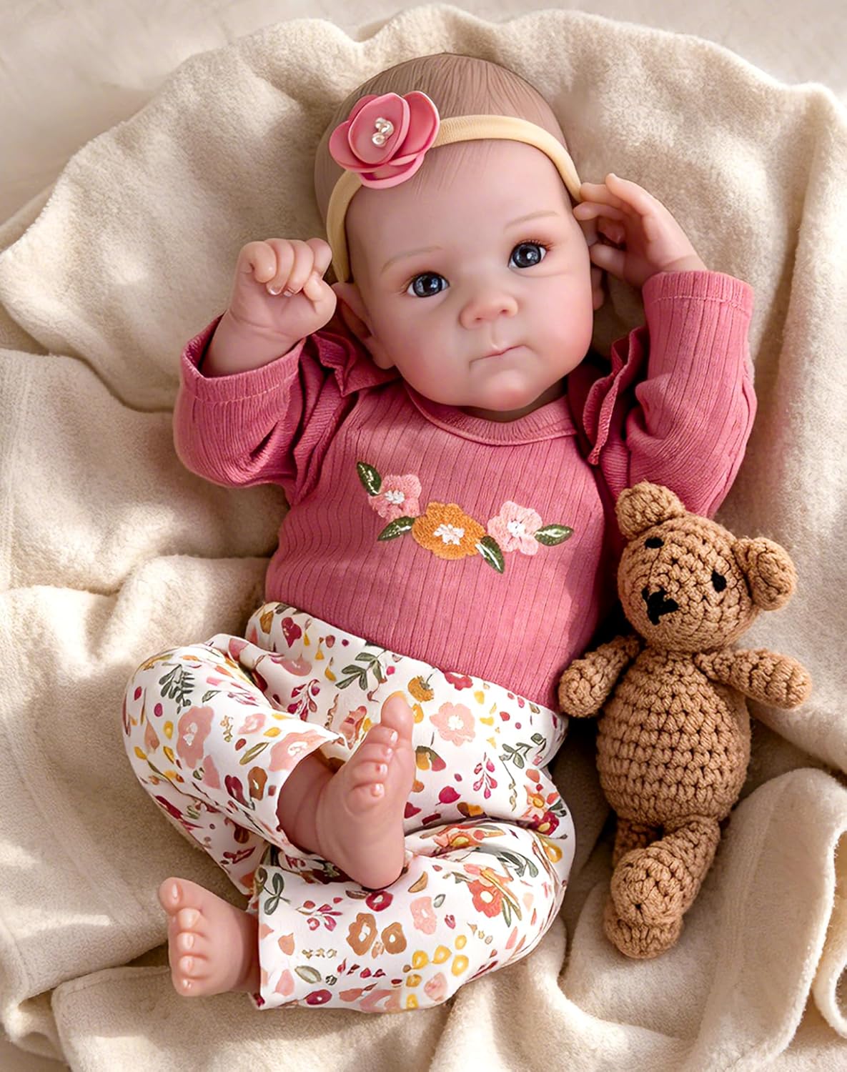 Aori Reborn Baby Dolls Girl - 20 Inch Realistic Newborn Lifelike Baby Doll with Hand-Painted Features - Weighted Cloth Body Cuddle Companion Doll with Outfits, Gift for Kids 3+ & Collectors