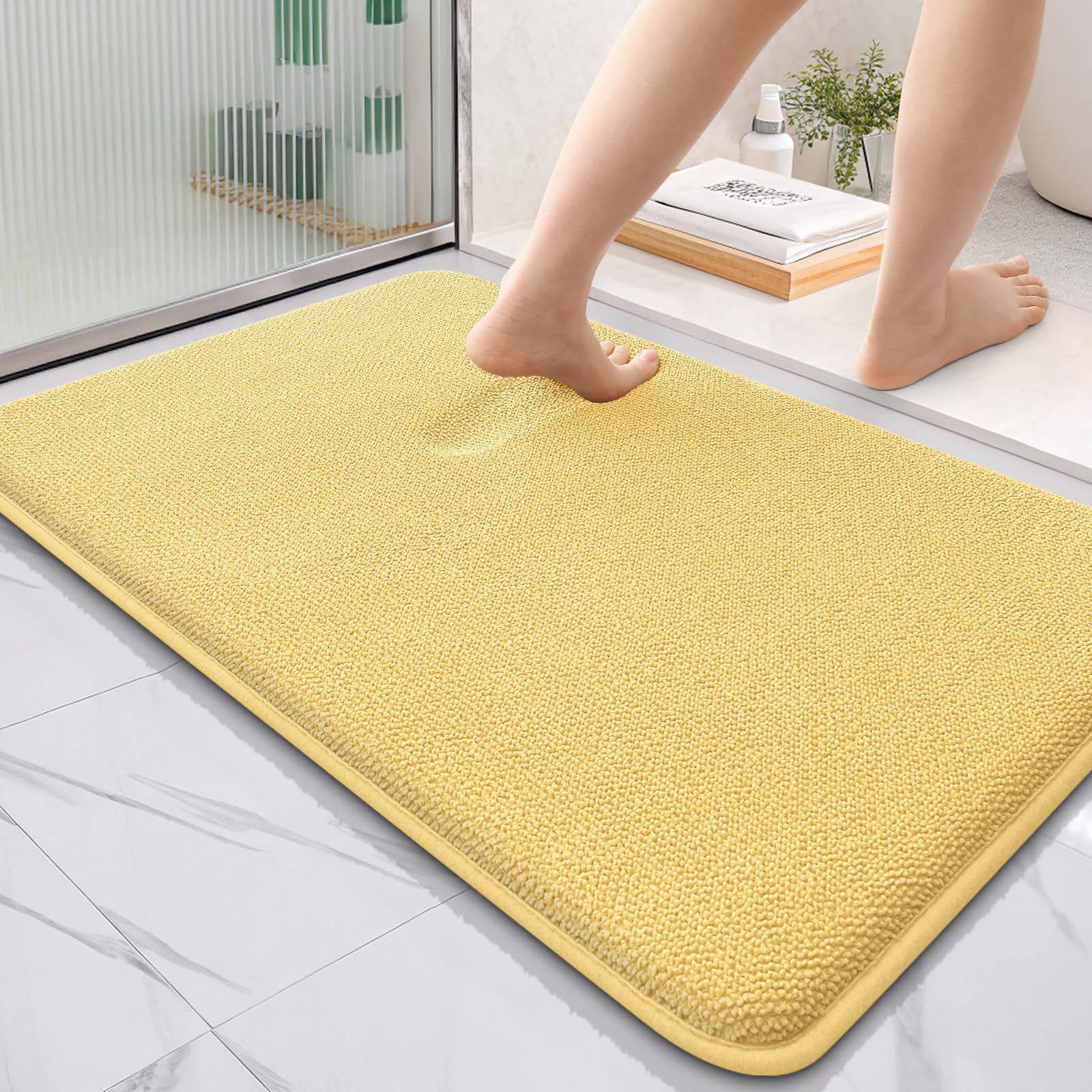 OLANLY Thick Memory Foam Bathroom Rugs 36x24, Absorbent Bath Mat, Yellow