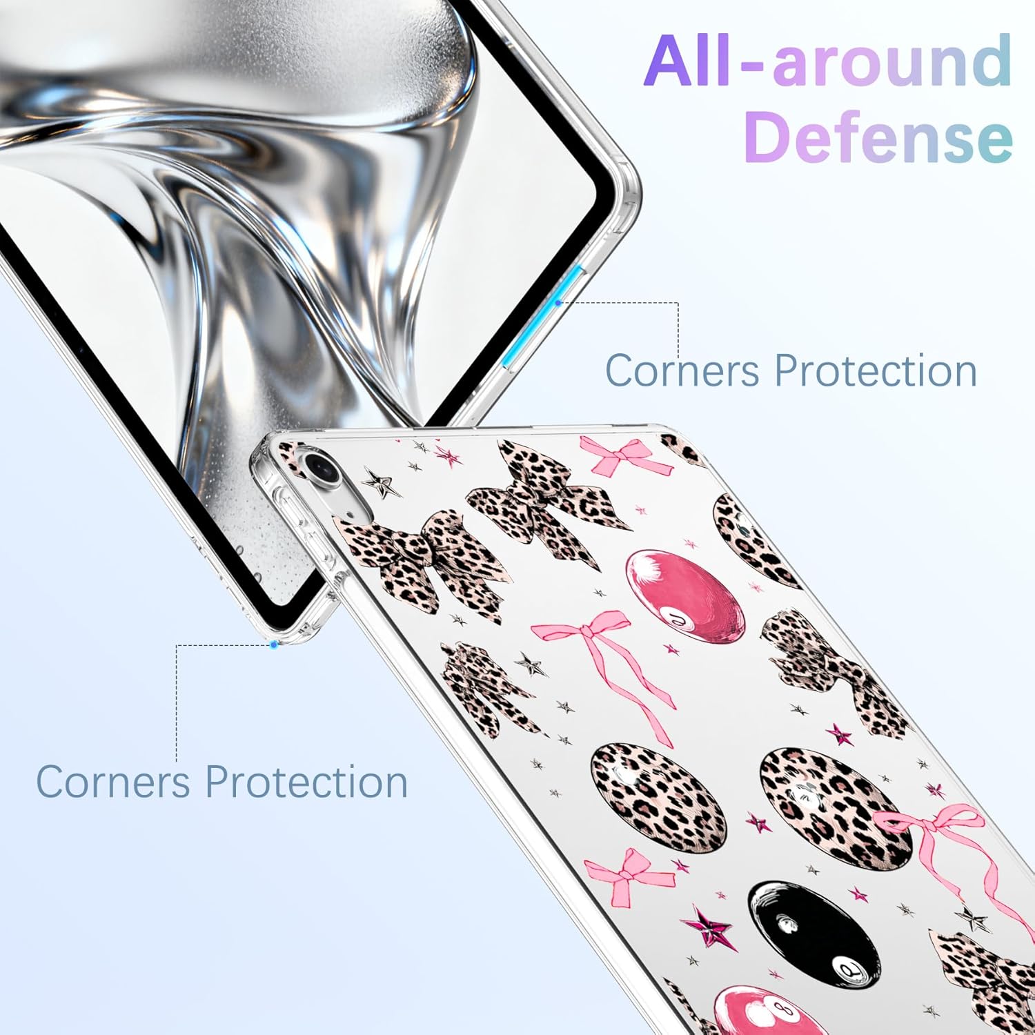 for iPad Pro 13-inch (M4) 2024,Cute Y2k Leopard Print Bow Crystal Clear Case,Slim Lightweight Anti-Scratch Soft TPU Bumper Hard Acrylic Back Cover for Women