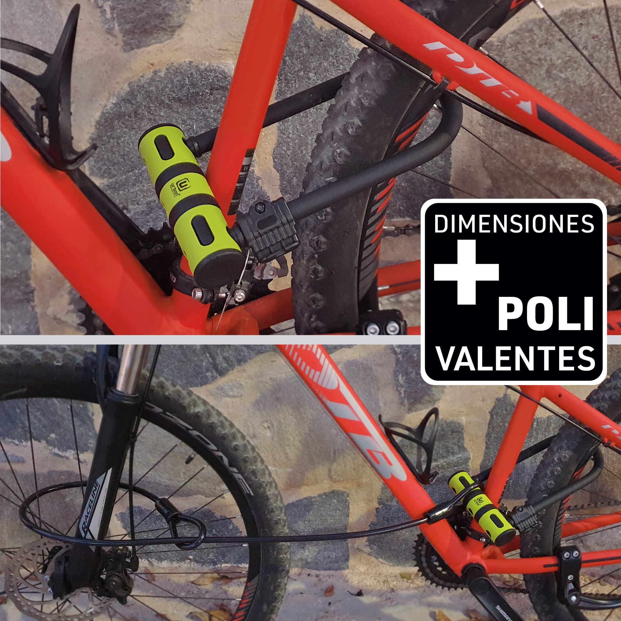 URBAN UR80150B Candado Bicicleta U, Alta Resistencia, Ligero + Cable Más Seguro y Páctico, Horquilla ø13 Acero Endurecido de Doble Bloqueo, Soporte Fácil Transporte, Antirrobo Universal Bici Patinete
