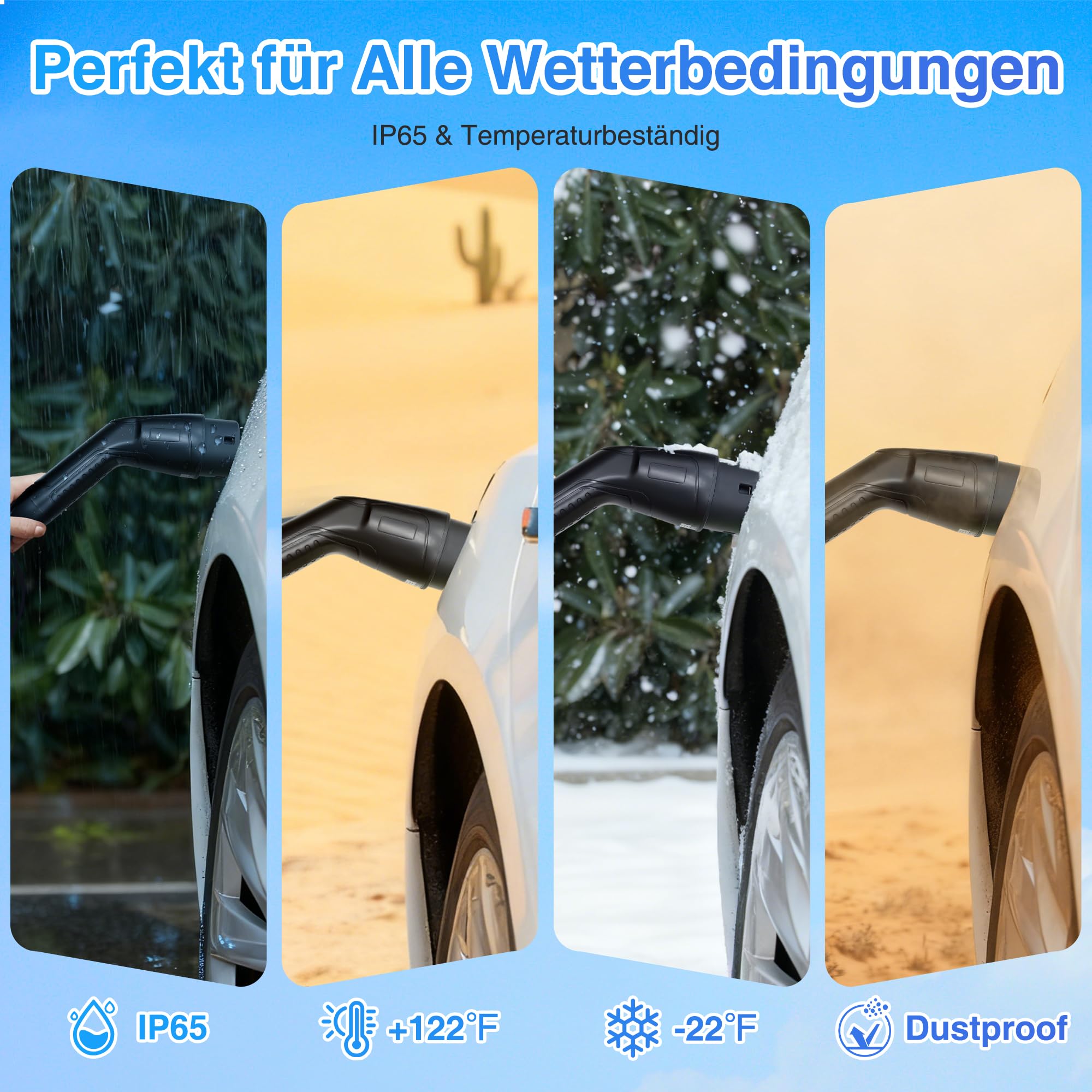 Typ 2 Schuko EV Charger 3,68kW | 8–16A Einstellbar, 6.8m | Tragbares Ladekabel Elektroauto, Mobile Wallbox mit LCD Display, Wasserdicht IP65, Für PHEV & EV IEC 62196-2