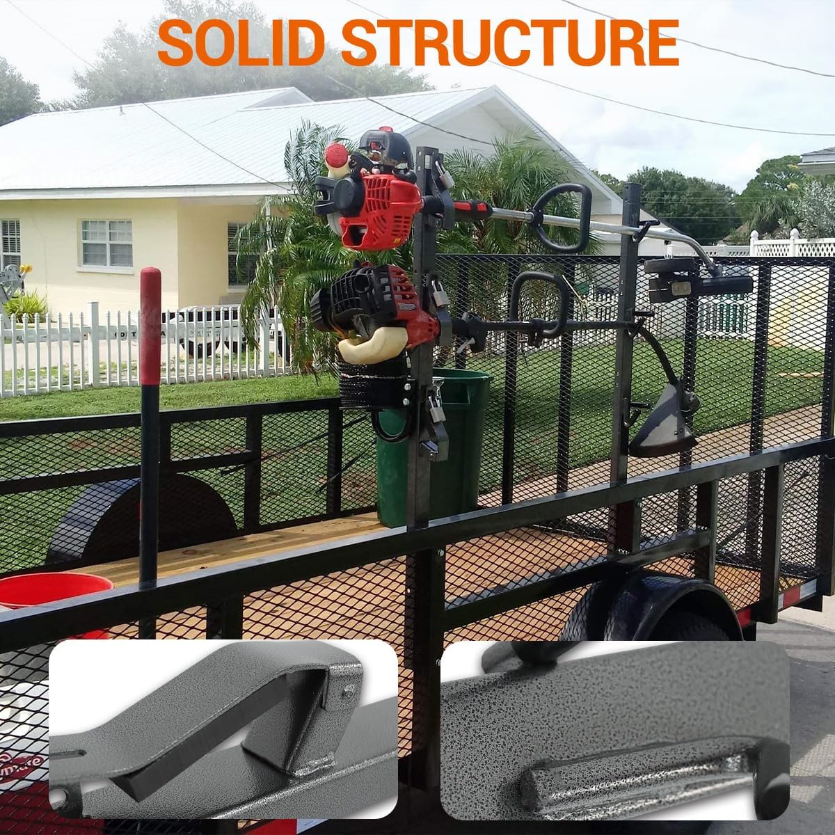 3-Position Weed Eater Rack Mount for Landscape Trucks & Trailers: Heavy-Duty Steel Lockable Holder with Enclosed Trimmer Storage | Triple-Point Security System