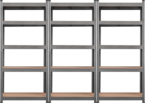BuxWellBang Paquete de 3 estantes de almacenamiento de 5 niveles de 28 pulgadas de ancho x 12 pulgadas de profundidad x 59 pulgadas de alto,