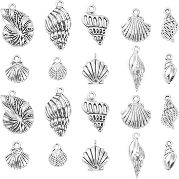 KitBeads 100pcs Assorted Seashells Charms Alloy Ocean Life Seafish Charms Tibetan Conch Shell Chams for Jewelry Making