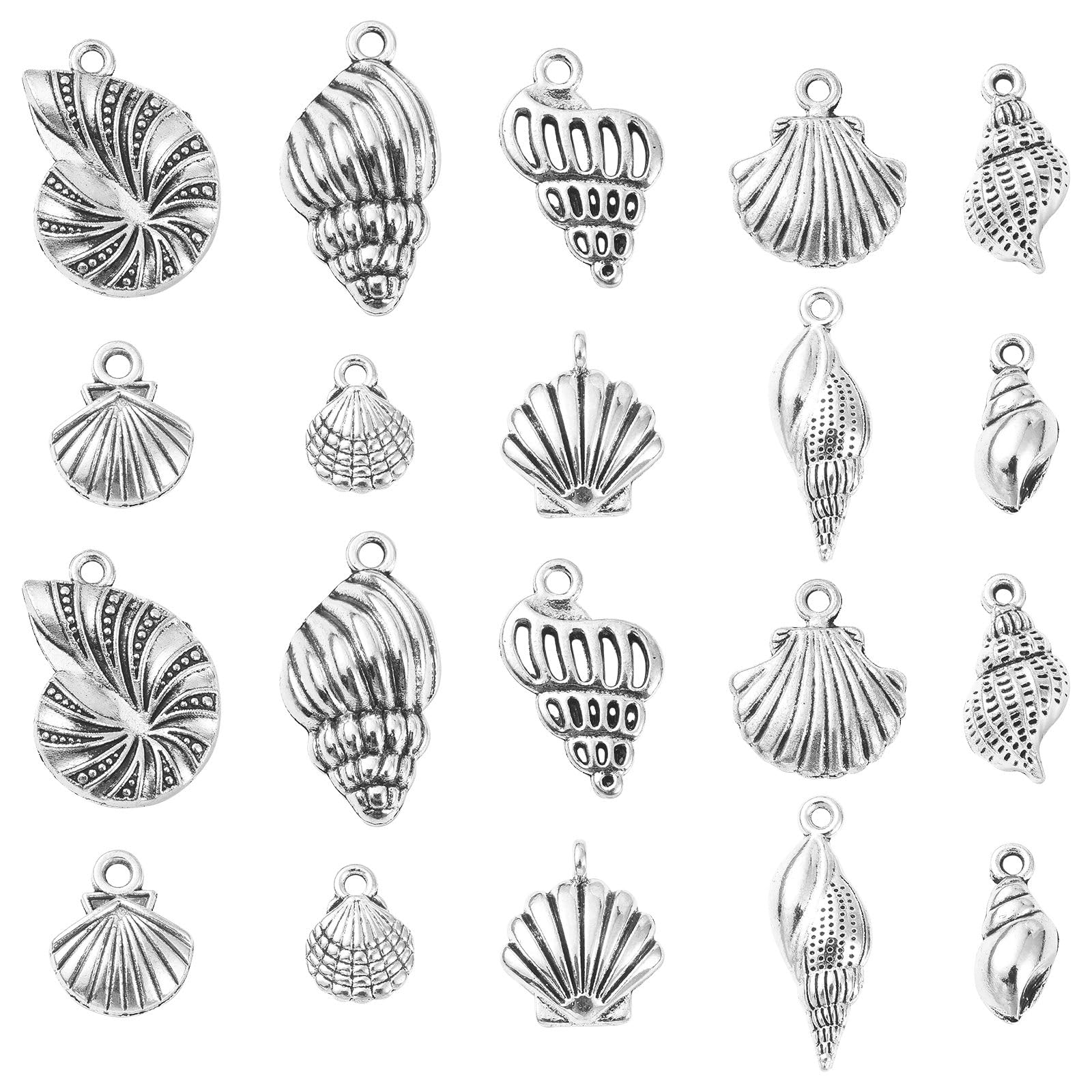 KitBeads 100pcs Assorted Seashells Charms Alloy Ocean Life Seafish Charms Tibetan Conch Shell Chams for Jewelry Making