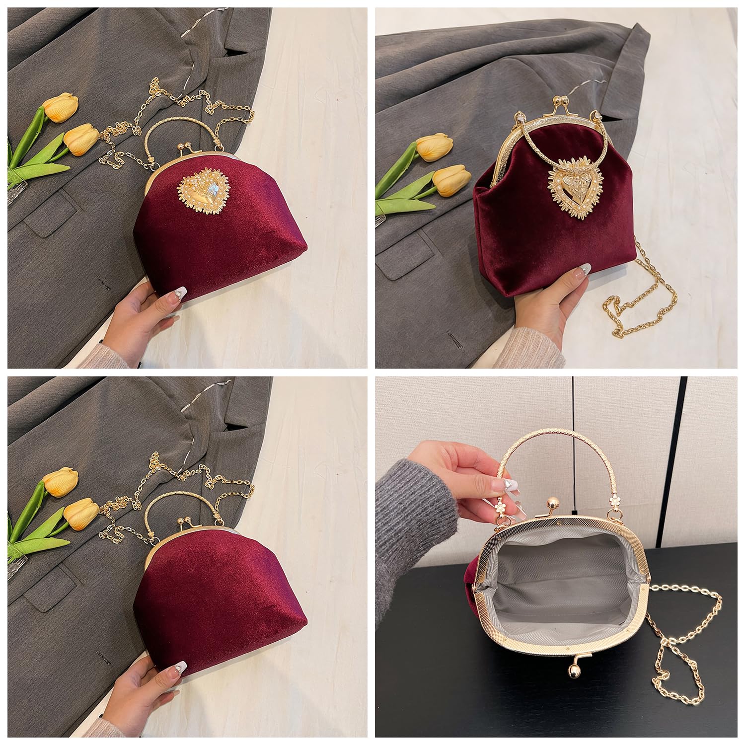 Pahajim‌ Bolso Fiesta Mujer Bolso Noche Elegante Cartera de Mano, Vintage Clutch Ceremonia con Cadena para Boda Novia Cocktai Banquete