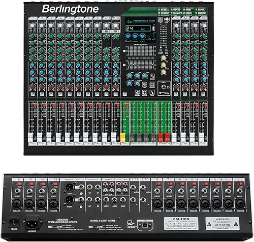 Miniatura 4 de Berlingtone BR-216MX, mezclador de audio Bluetooth profesional de 16 canales, grabación de PC, 24 efectos DSP, alimentación fantasma de 48 V,