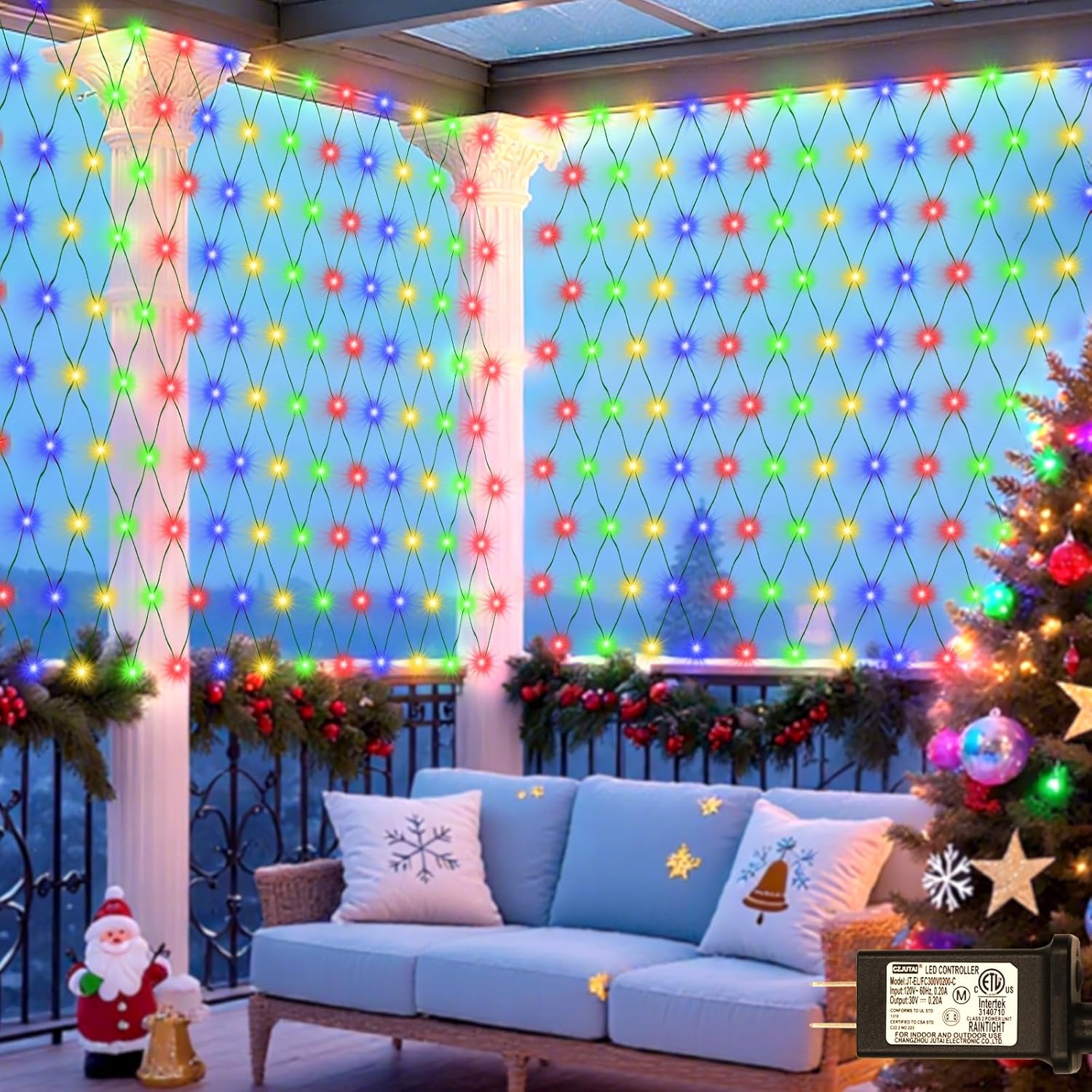 OYCBUZO 360LED Colorful Christmas Net Lights, 21ft x 5ft Connectable String Mesh Lights 8 Modes, Waterproof Christmas Light Outdoor for Xmas Tree Bushes Garden Holiday Party - Multicolour