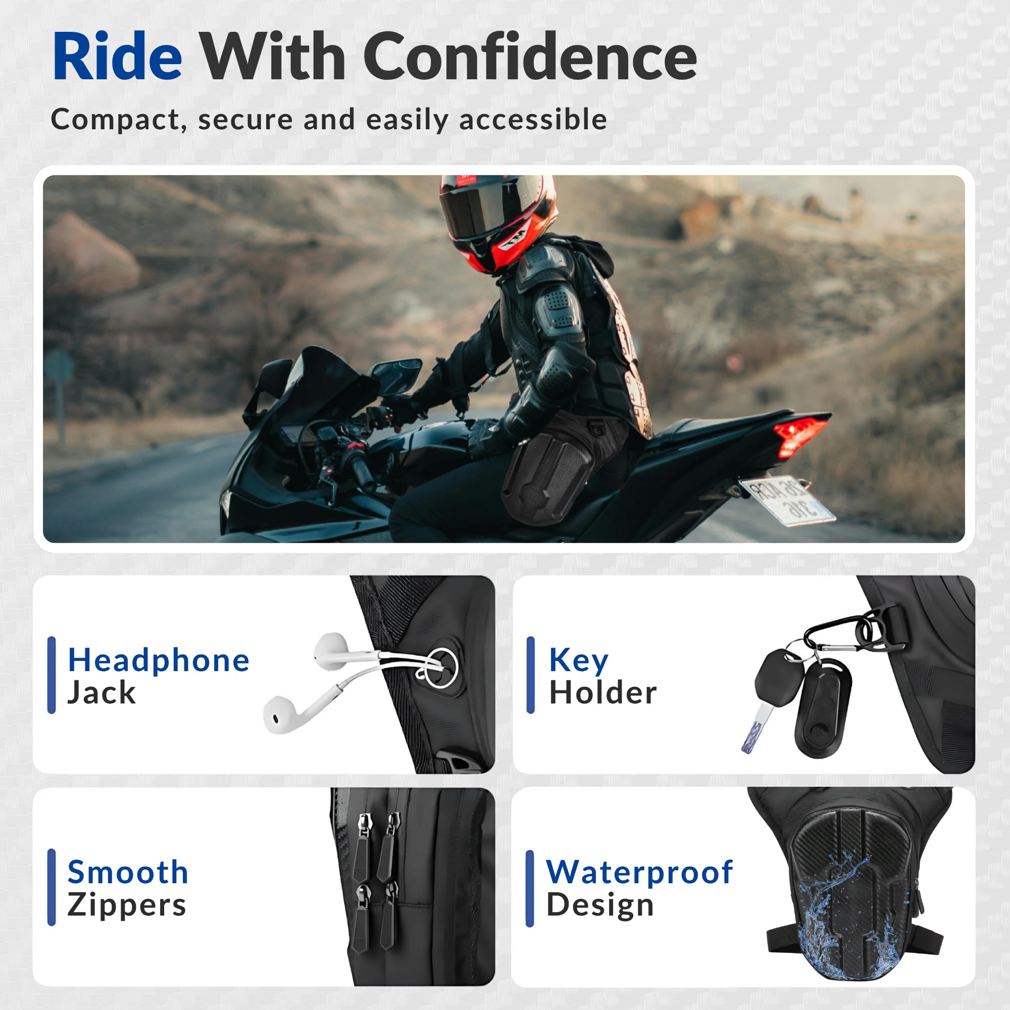 Turtle Thigh Bag for Bike Riders, 5 in 1 Leg, Waist, Hip, Side, Shoulder Rider Bag for Bikers Men, Waterproof Dual Compartment Tactical Riding Bags for Bikes, Bike Riding Accessories for Bikers Gifts - Image 2 thumbnail