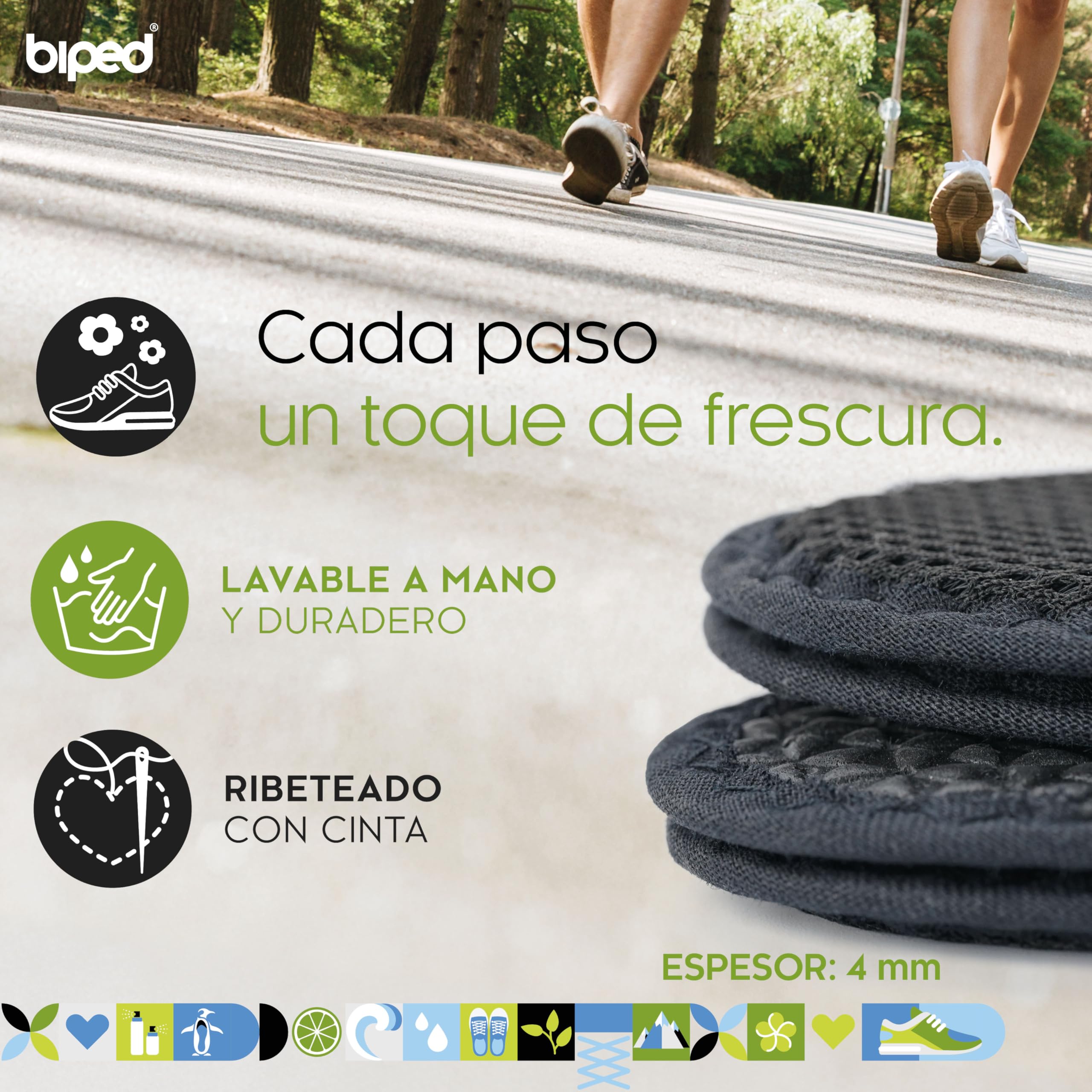 Biped 2 Pares Plantillas de Carbón Activo Frescura Higiénica Lavables Contra el Sudor