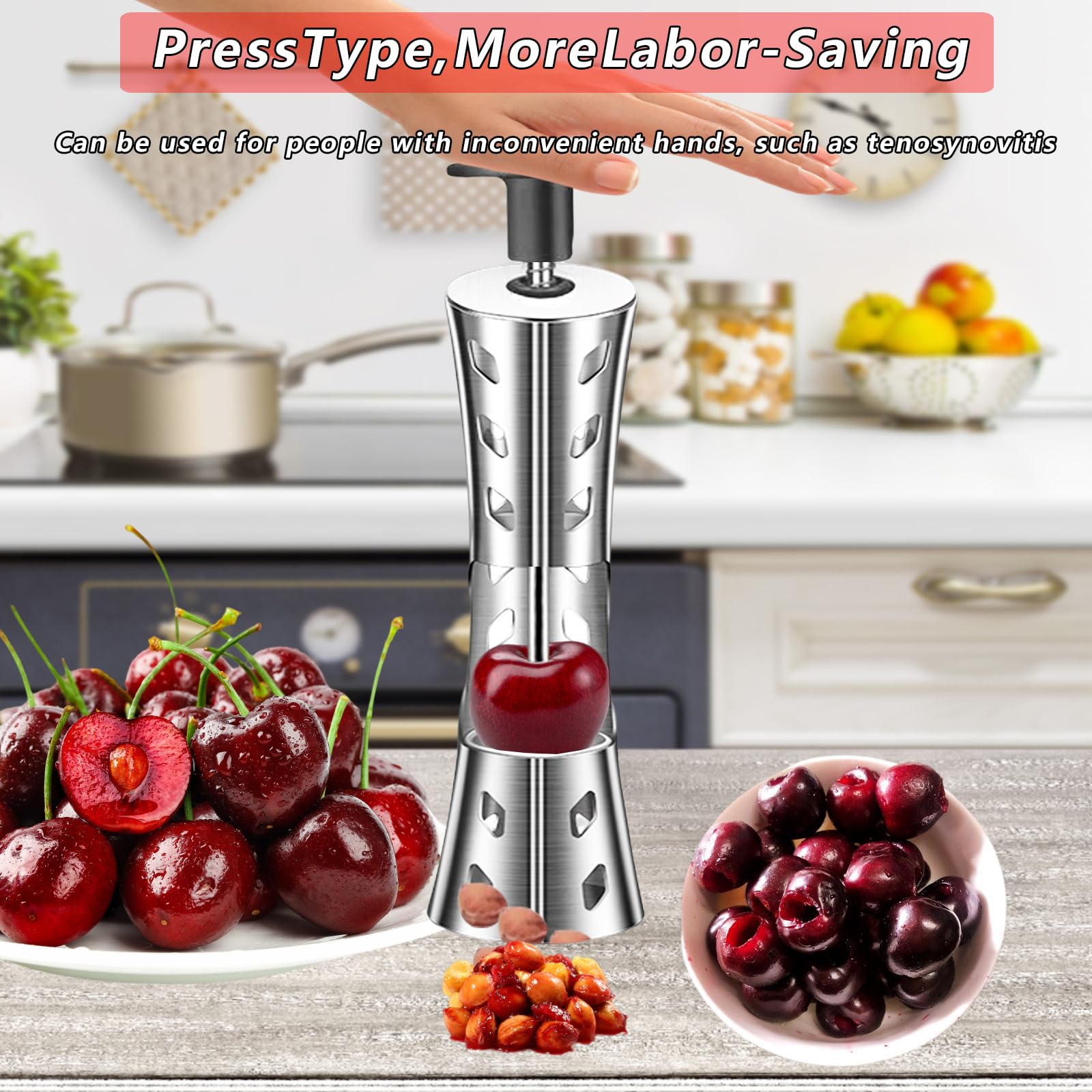 PHEZEN 4-Pc Stainless Steel Fruit Corer & Pitter Set – For Pears, Cherries, Jujubes & Dates