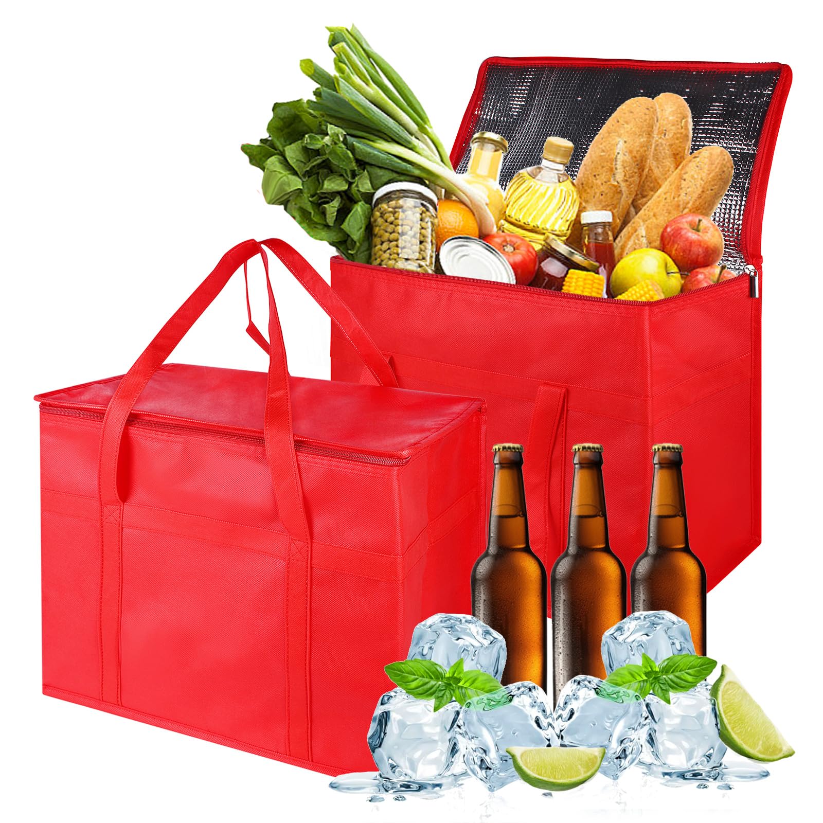 Seachrgif Juego de 2 bolsas isotérmicas grandes de material reciclado – Bolsas isotérmicas plegables grandes con fondo reforzado – Extra estable ideal como bolsa de la compra, bolsa aislante, bolsa