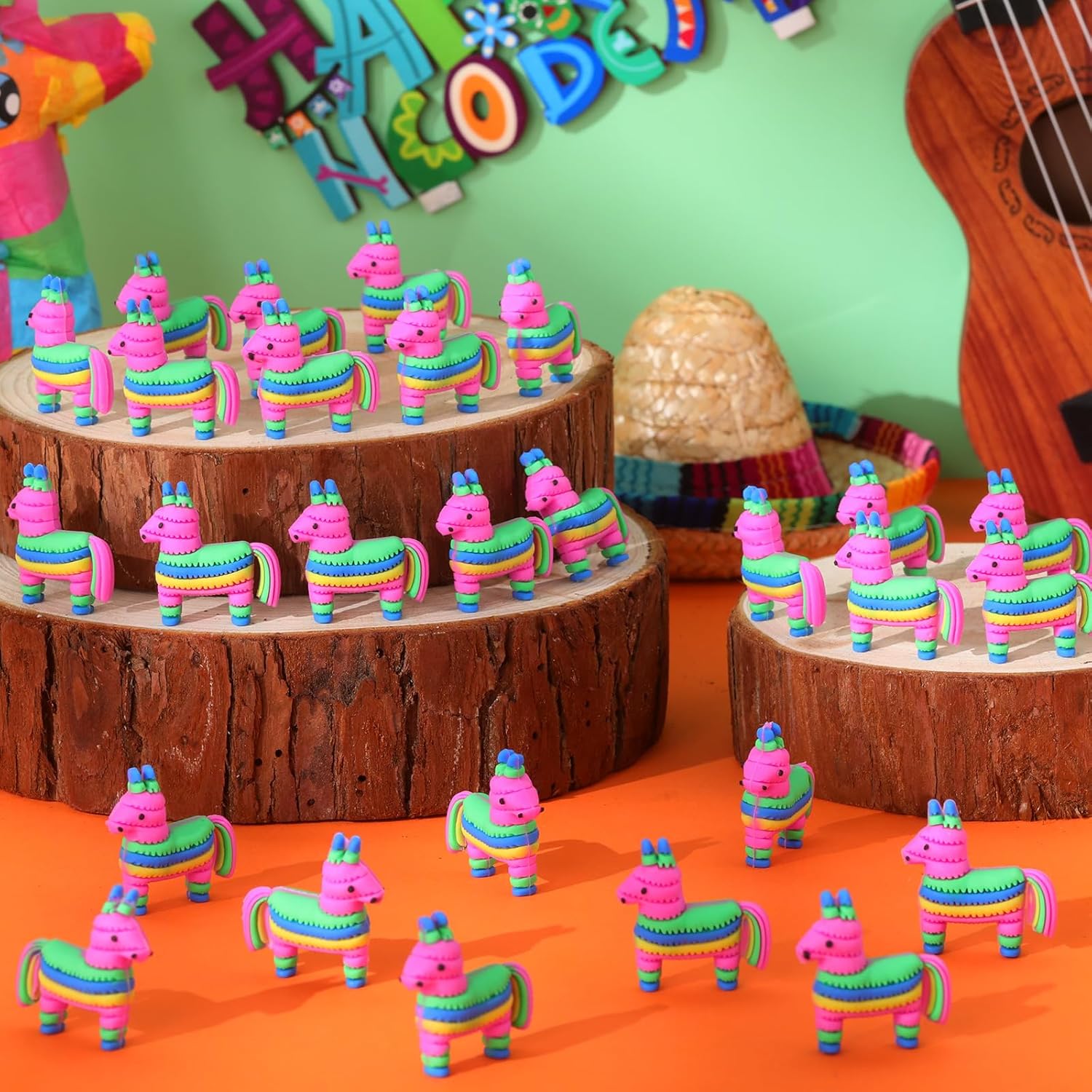 Weysat 50 Pcs Mini Donkey piñatas Figurines Small Rainbow Piñata Figures to Hide and Seek Little Cinco De Mayo Fiestas Statues for Mexican Party Gifts Fiesta Theme Birthday Supplies Piñata Stuffers