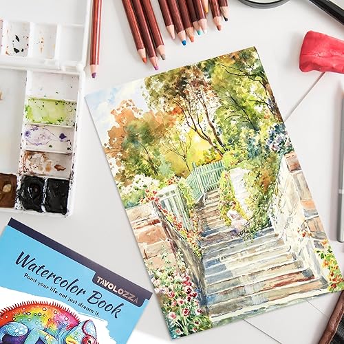 Miniatura 7 de CONDA Papel de acuarela de 9 x 12 pulgadas, paquete de 2 (32 hojas), 140 libras (300 gsm), bloc de papel de pintura de acuarela sin ácidos,