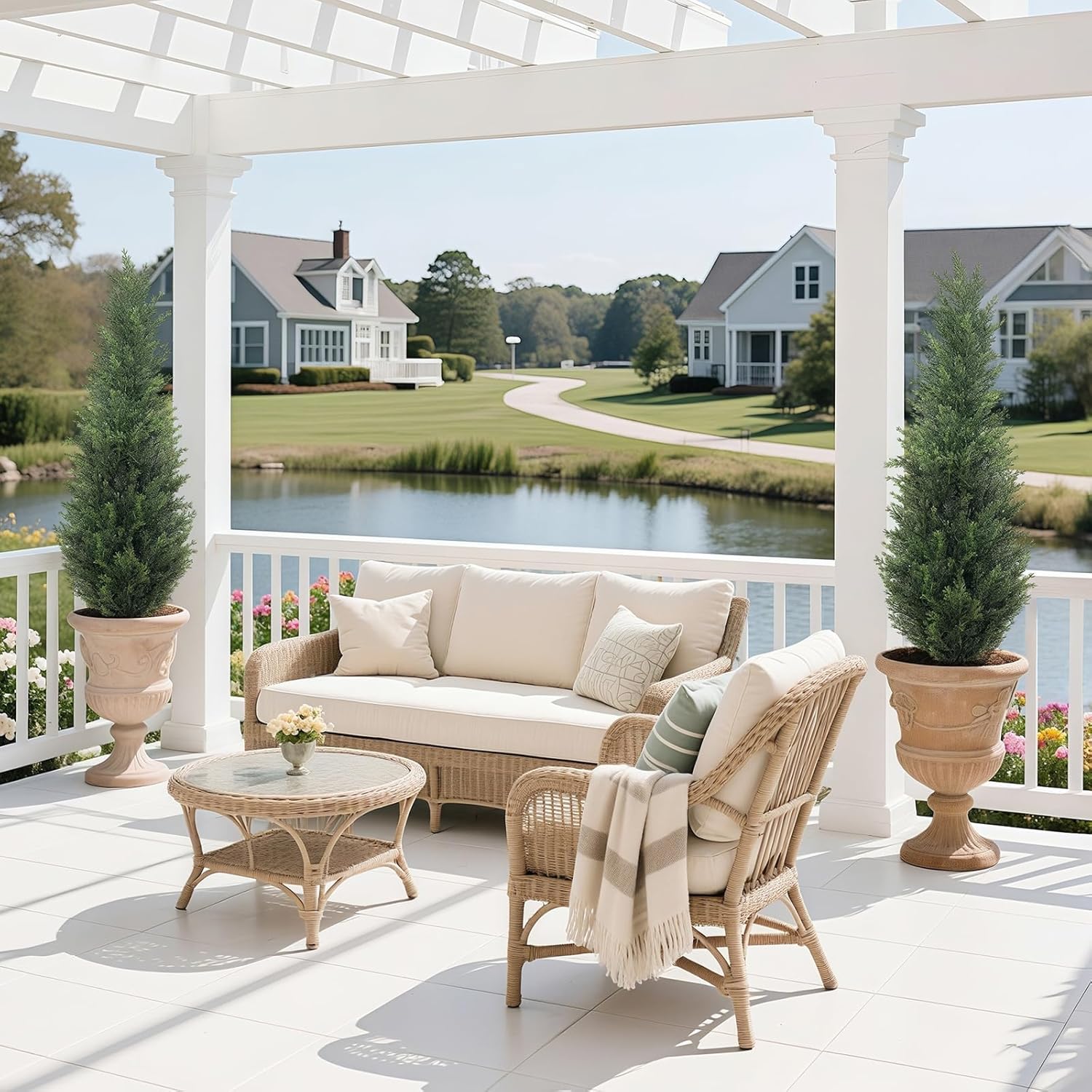 Artificial Cedar Topiary Trees for Outdoors, 4FT UV Resistant Faux Potted Cypress Plants, Set of 2 Realistic Fake Potted Topiary Plants for Home Porch, Garden, and Entryway Decor - Image 8