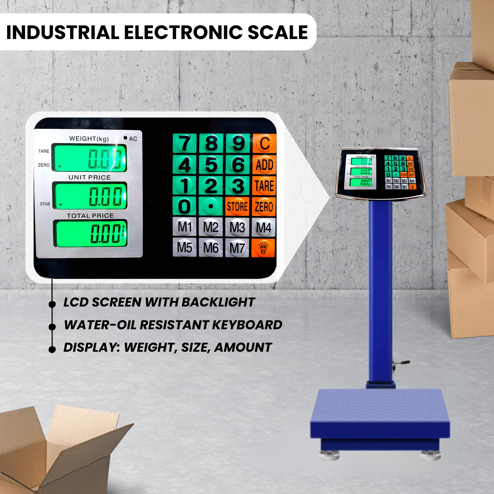 Industrielle Plattformwaage 300 kg Digitalwaage mit LCD-Display Stahlplattform