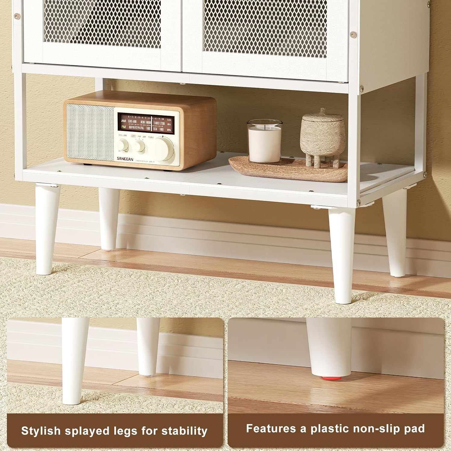 Shoe Storage Cabinet with Visible Mesh Doors for Entryway, Small Shoe Organizer Holds 12-16 Pairs of Shoes up to 11.8"L, Freestanding Wooden Shoe Rack with Front Door for Hallway, Living Room (White)