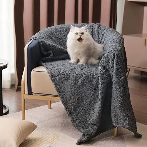 Miniatura 7 de Luciphia Manta de vellón prémium para perros y cachorros, suave manta Sherpa calmante para gatos y perros pequeños y medianos (gris, 57 x 40
