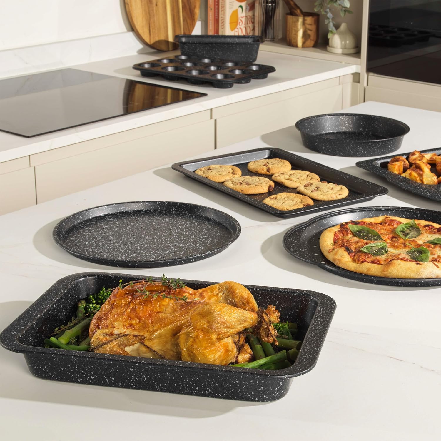 Salter BW07032EU7 Megastone 36 cm Roasting Tray – Non-Stick Rectangular Roasting Pan, Carbon Steel Roaster for Meat Joints & Vegetables, Deep-Edged Baking Tray, PFOA-Free Oven Dish, Easy Clean, Silver