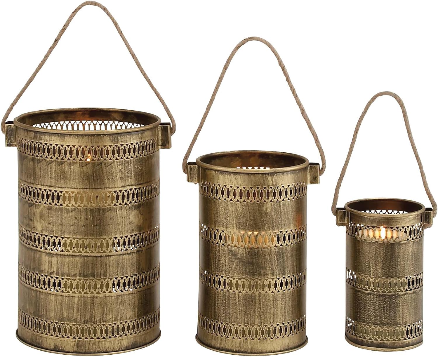 Antique Set of Three Metal Lantern Candle Holders Amazon.ca