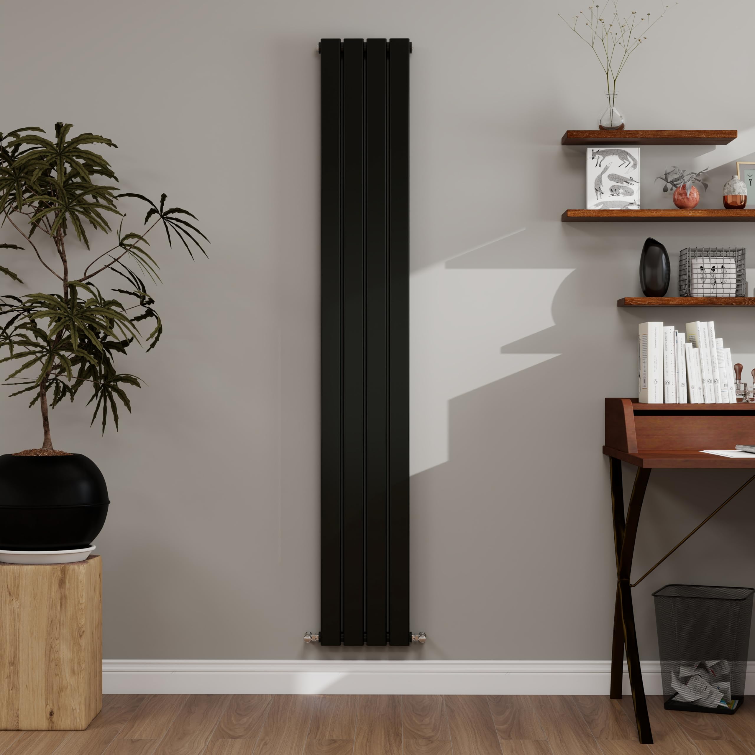 Simple bathrooms Black Designer Radiator Vertical 1800×272mm Double Flat Panel - Wall/Floor Mounted for Modern Multi-Scene & Central Heating Radiator 3255 BTU
