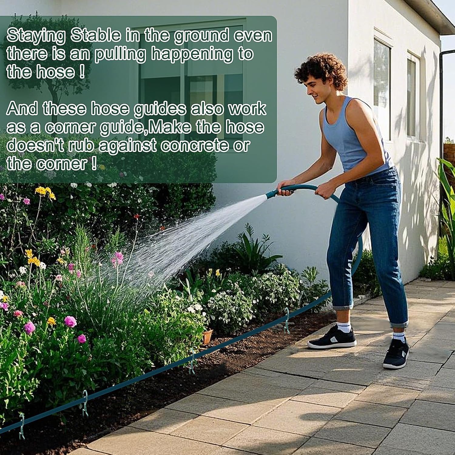 12 Pack Garden Hose Guide Spike 14 Inch Heavy Duty Hose Guide Stakes, Sturdy Metal Garden Stakes Hose Guard for Outside Yard Lawn, Keeps Garden Hose Out of Flower Beds for Plant Protection