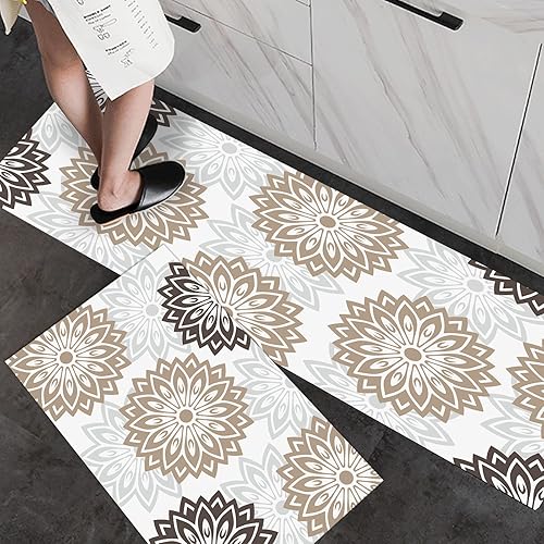 Miniatura 4 de 2 tapetes de cocina, tapetes florales marrones para el hogar, alfombra lavable para decoración de cocina (20 x 32 pulgadas, 20 x 48 pulgadas, 19.7 x