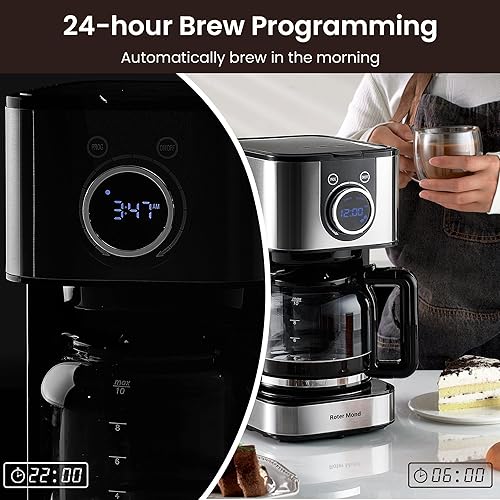 Miniatura 3 de Cafetera, cafetera programable de 10 tazas con cafetera de mantener caliente, pantalla LCD, control de fuerza de preparación, máquina de café