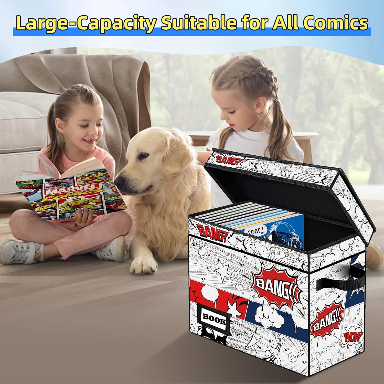 Comic Book Storage Box, 15.8" X 7.8" X 11.8", Heavy Duty Collapsible Holds 160-180 Comic Book Bin Container Holder Shelf (Cartoon Clock) thumbnail